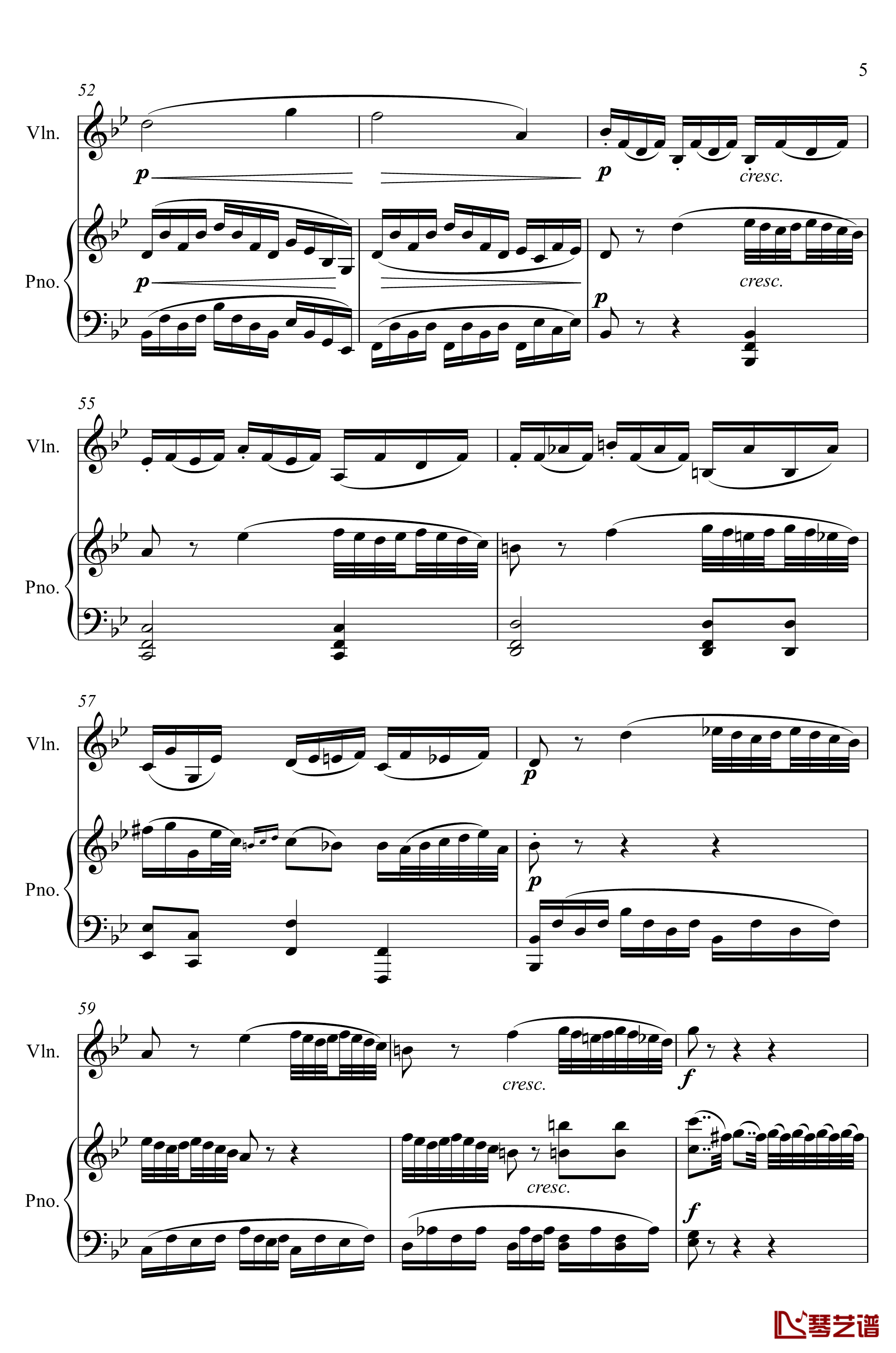 第5小提琴与钢琴奏鸣曲-第二乐章钢琴谱-贝多芬-beethoven5