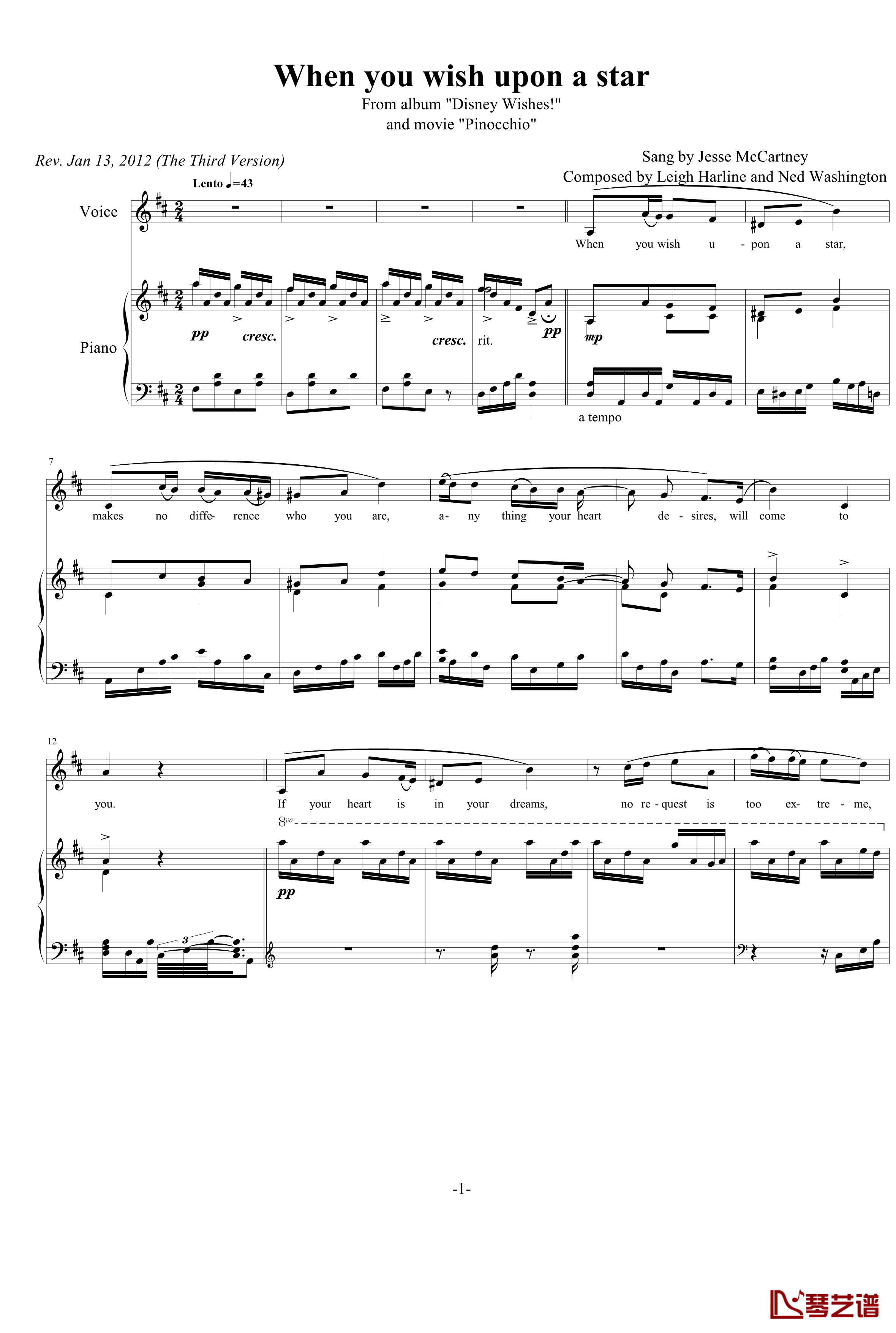 When you wish upon a star钢琴谱-杰西·麦卡尼1