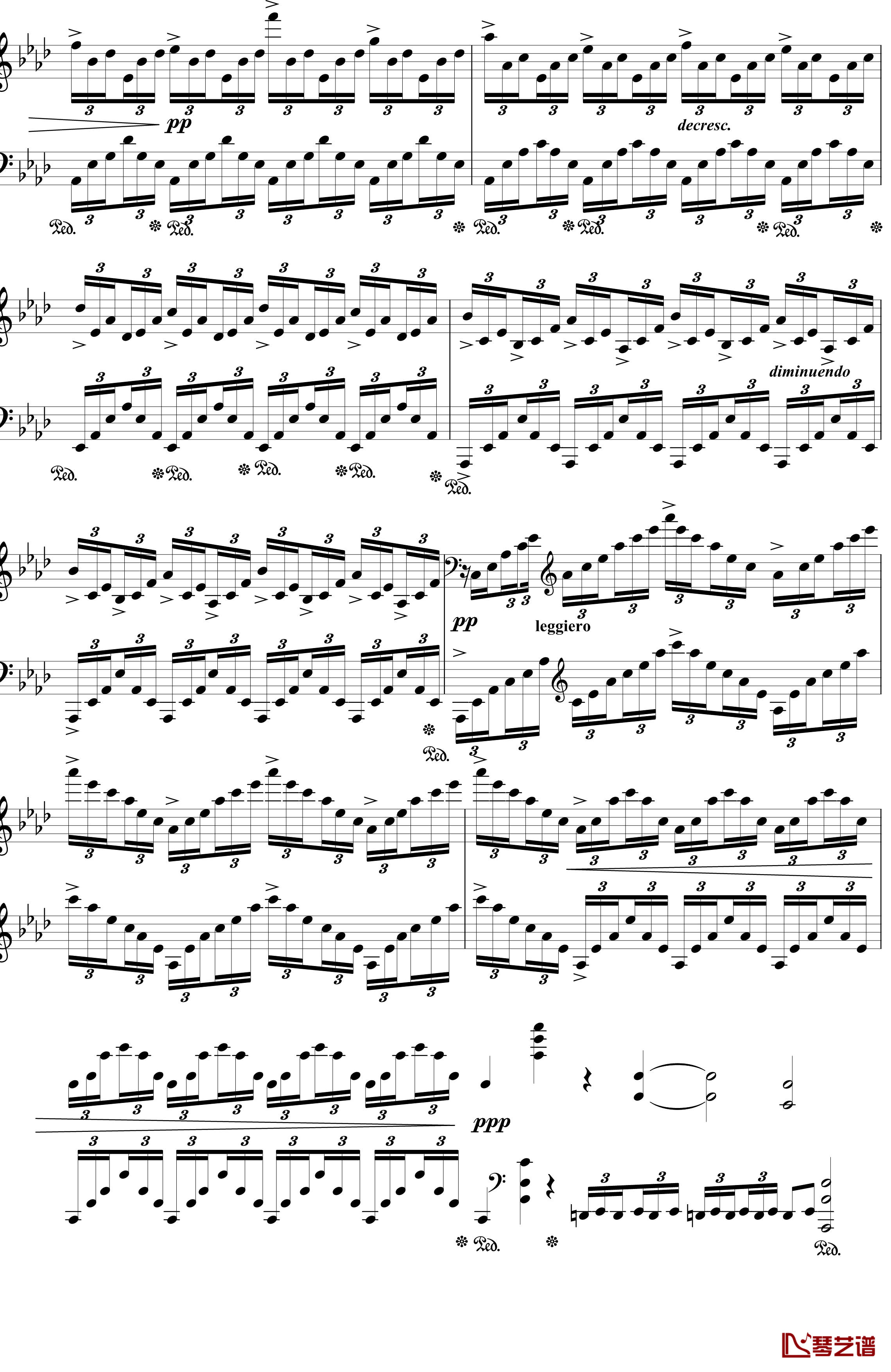 肖邦练习曲op25no1钢琴谱-竖琴-肖邦5