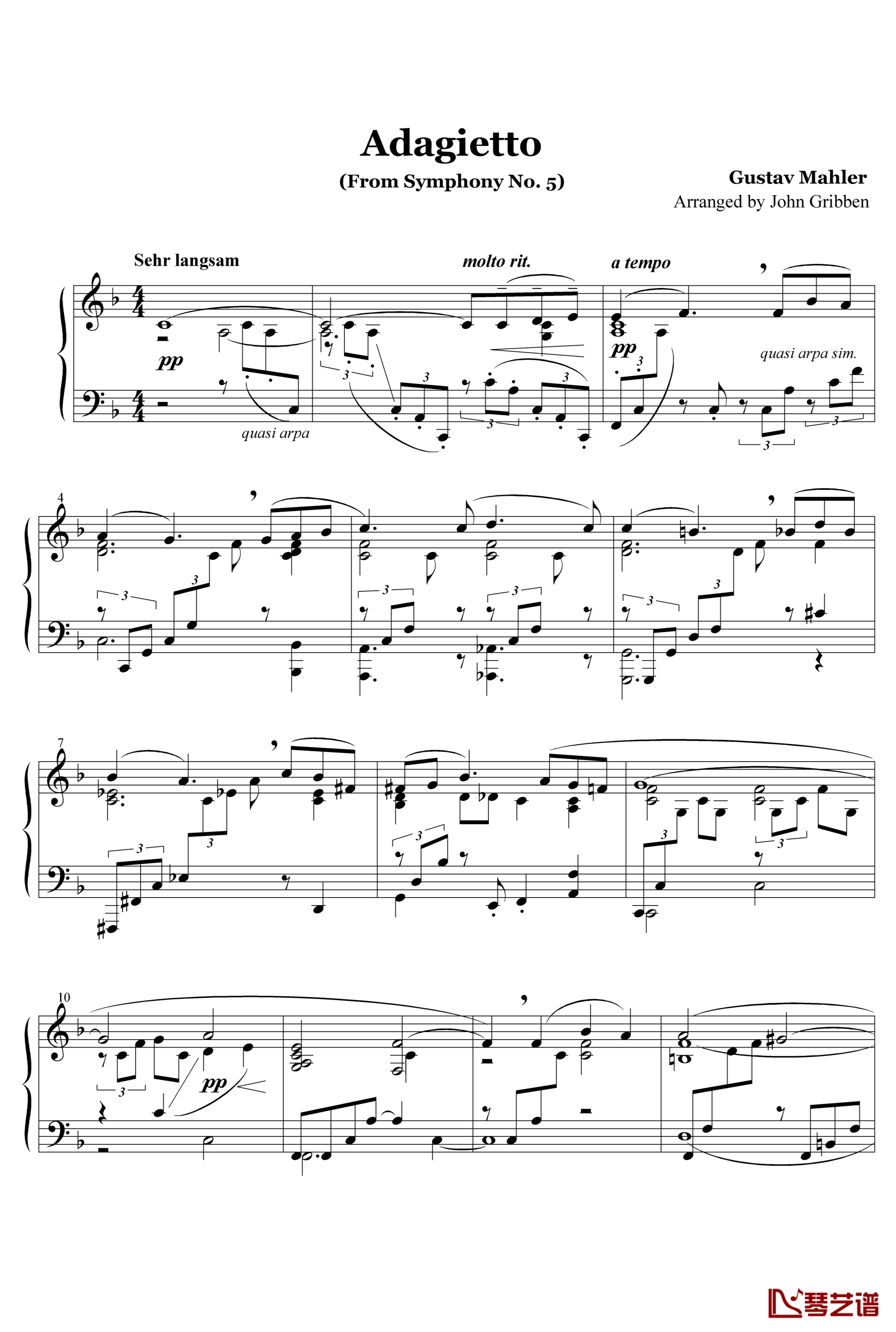 升c小调第五交响曲钢琴谱-第四乐章-小柔板-马勒-Z.D.Lin1