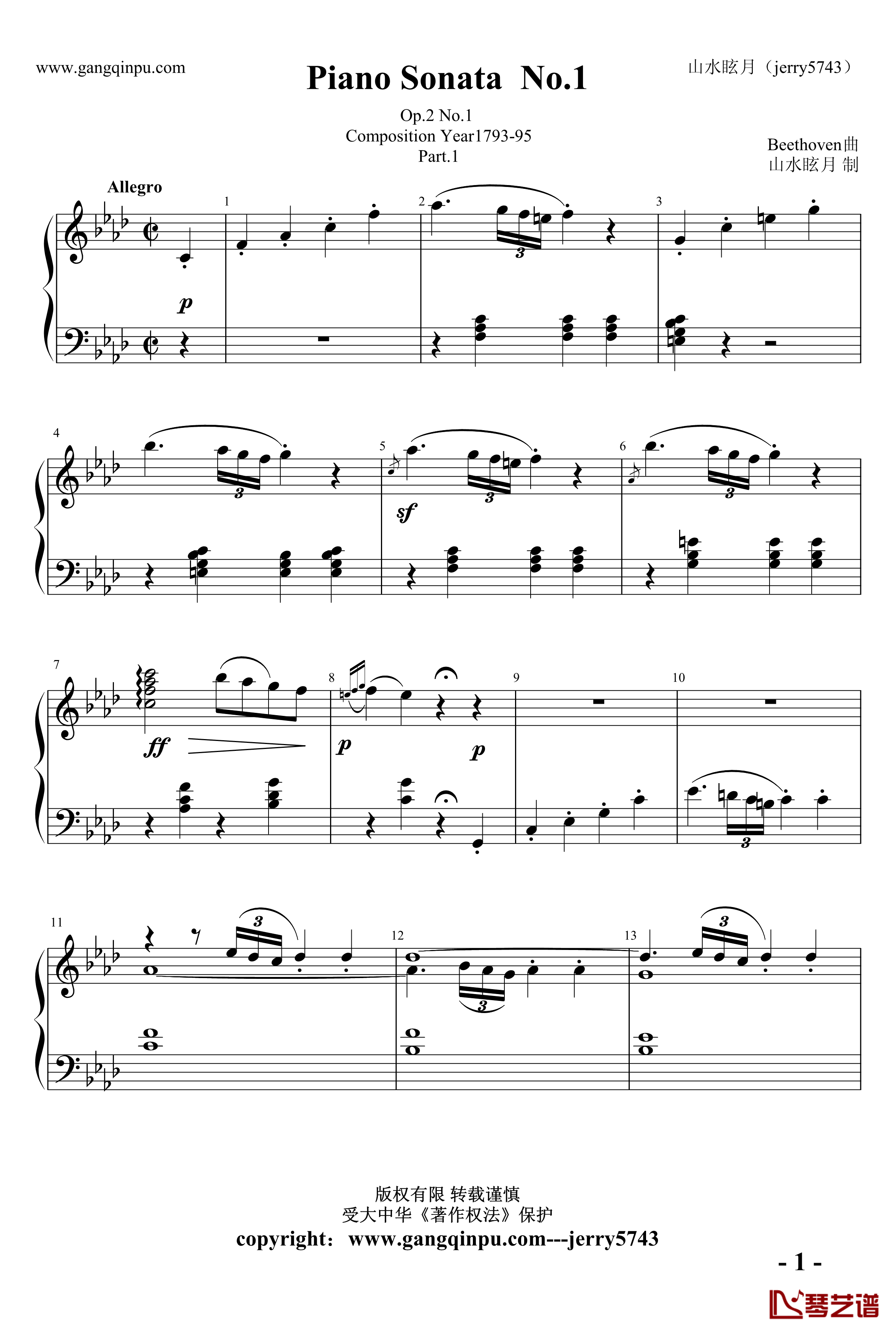 Piano Sonata No 1 part 1钢琴谱-贝多芬-beethoven1