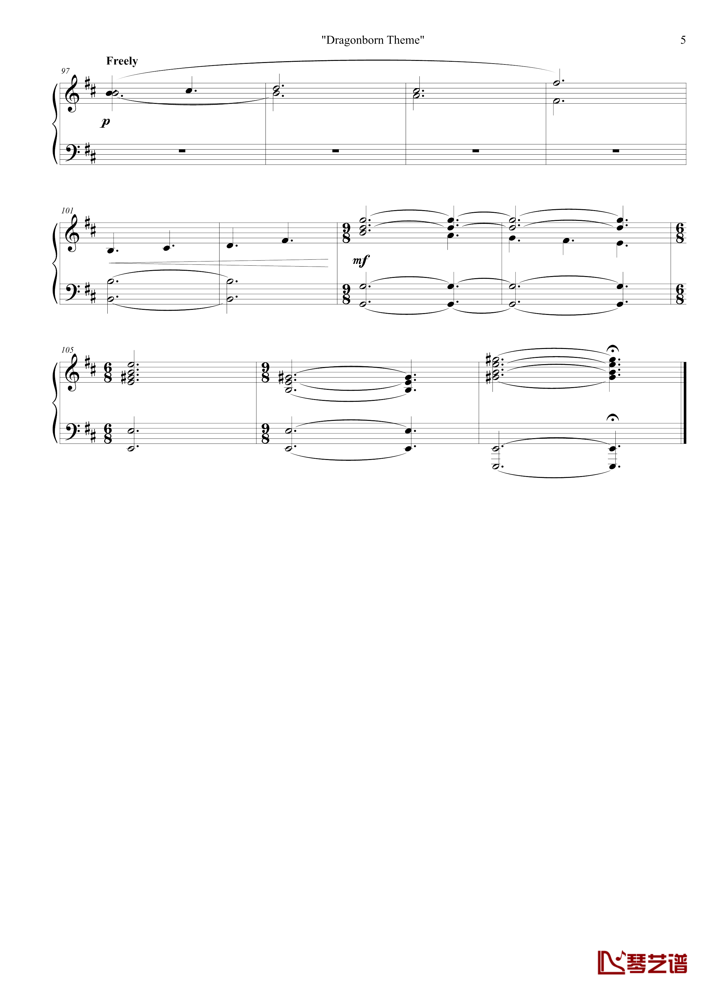 龙裔之歌钢琴谱-老滚5-上古卷轴5