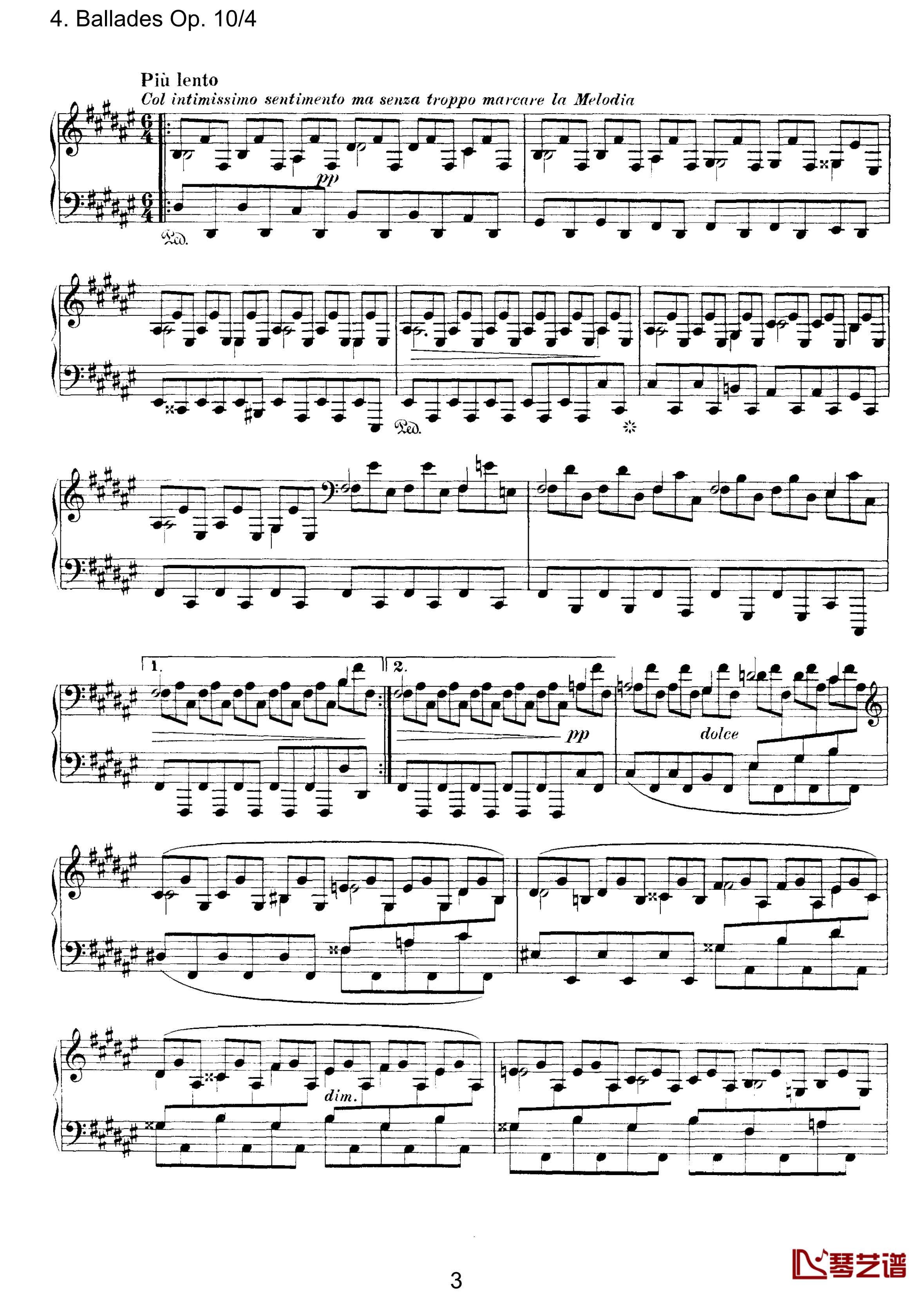 叙事曲钢琴谱-Op.10  No.4-勃拉姆斯3