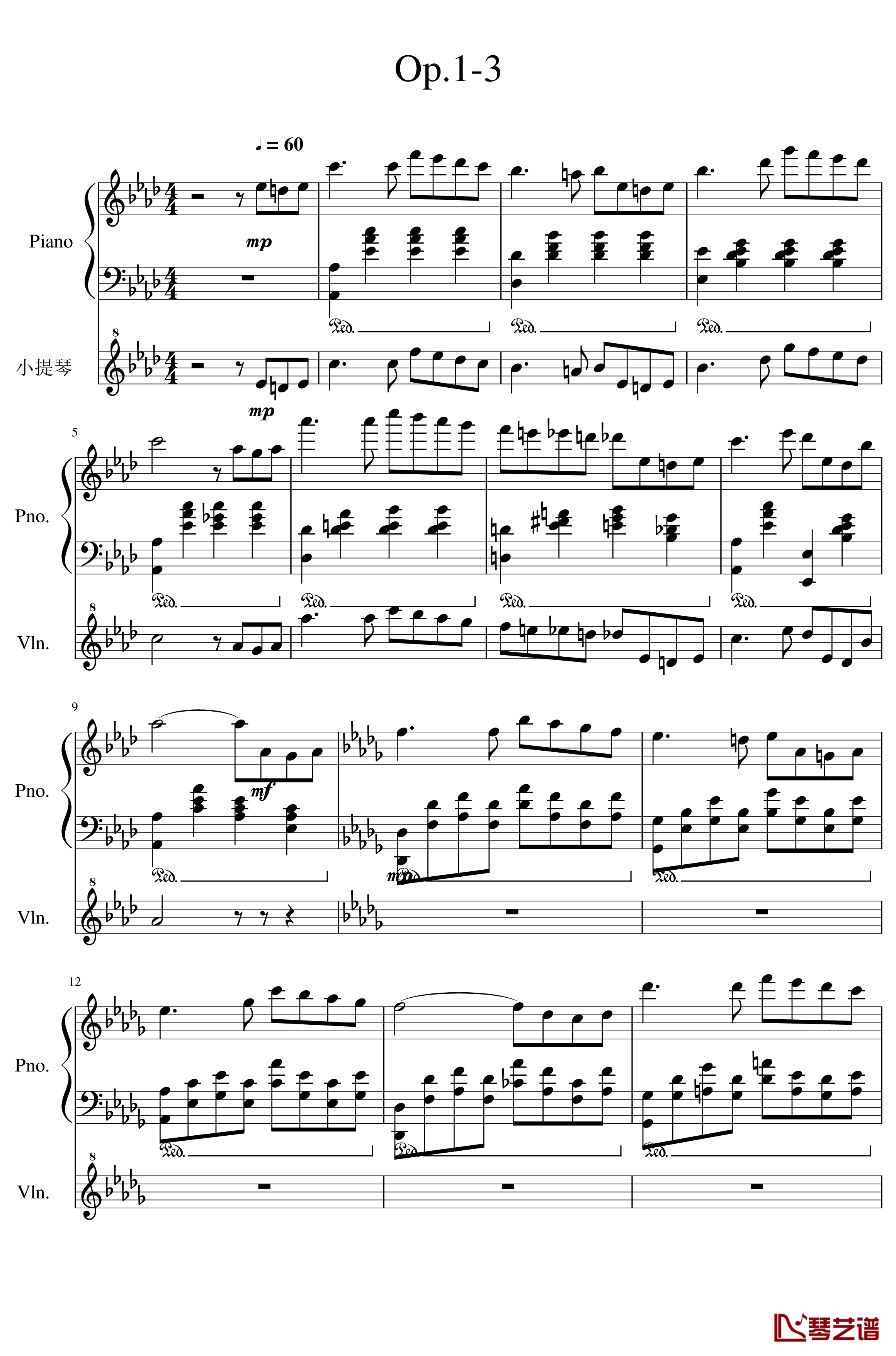 Op.1-3钢琴谱-依依不舍-SunnyAK471