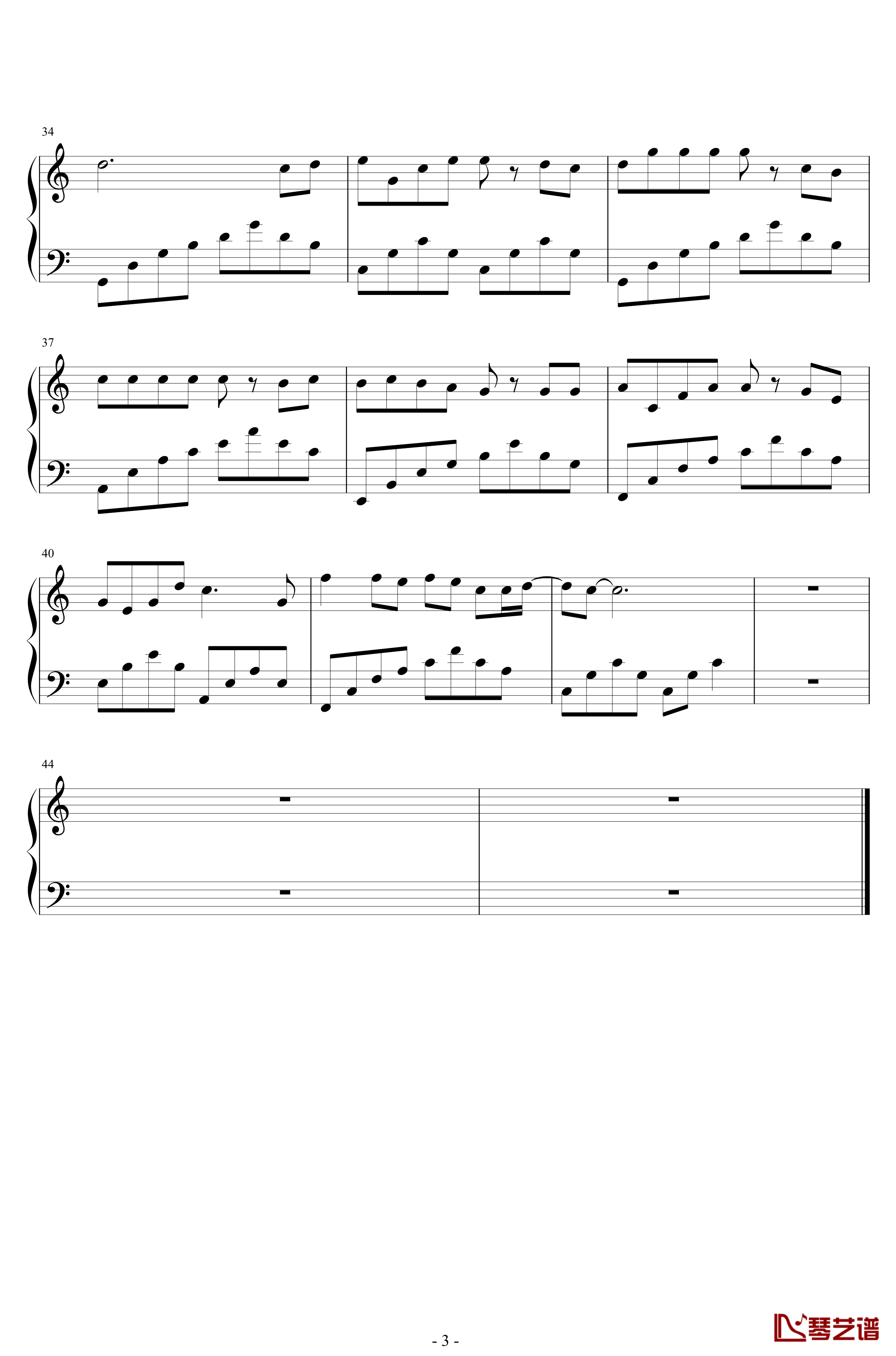 学猫叫钢琴谱-C调简单优美好听版-小潘潘3