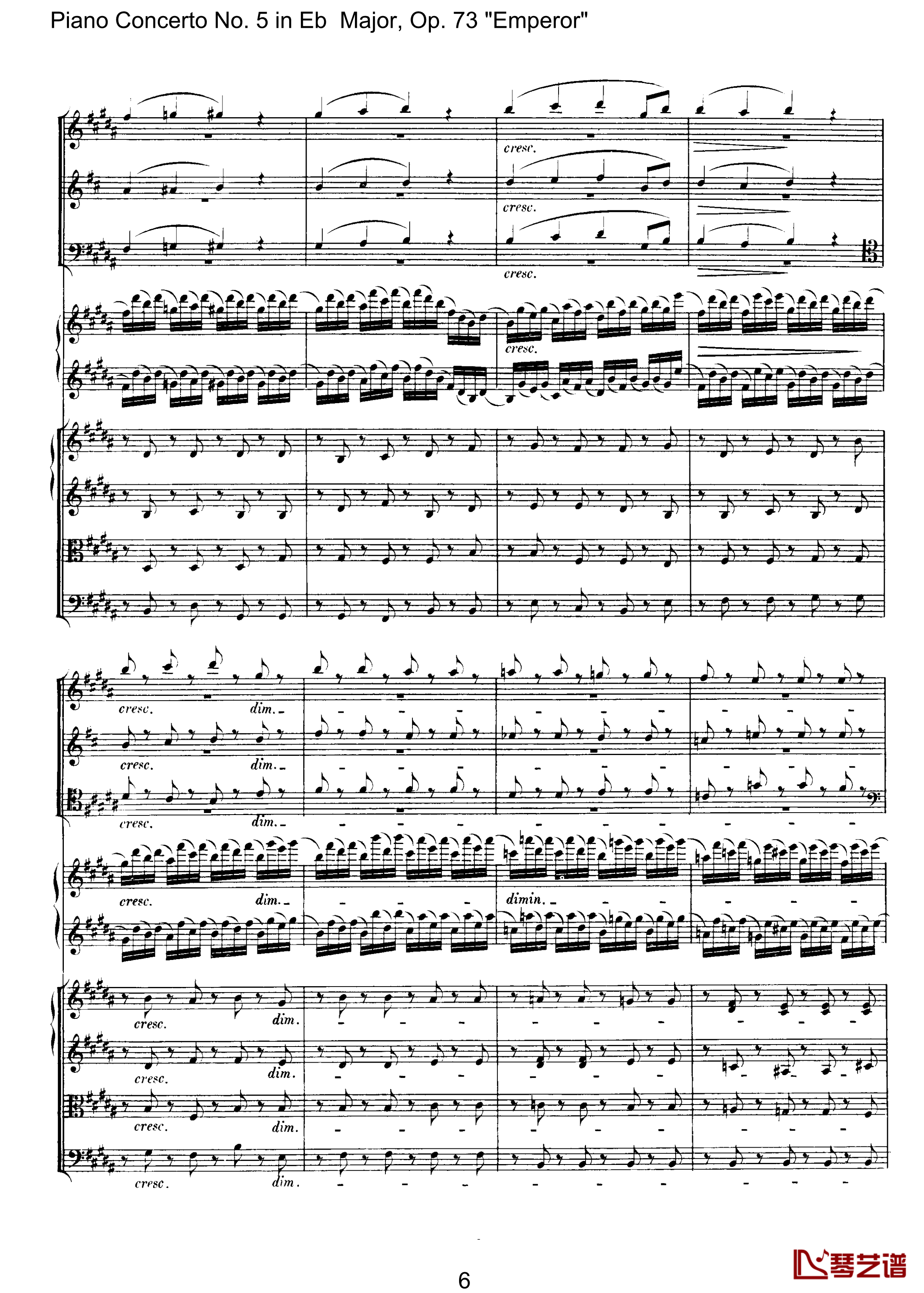 皇帝第二乐章钢琴谱-贝多芬-总谱-第五钢琴协奏曲beethoven6