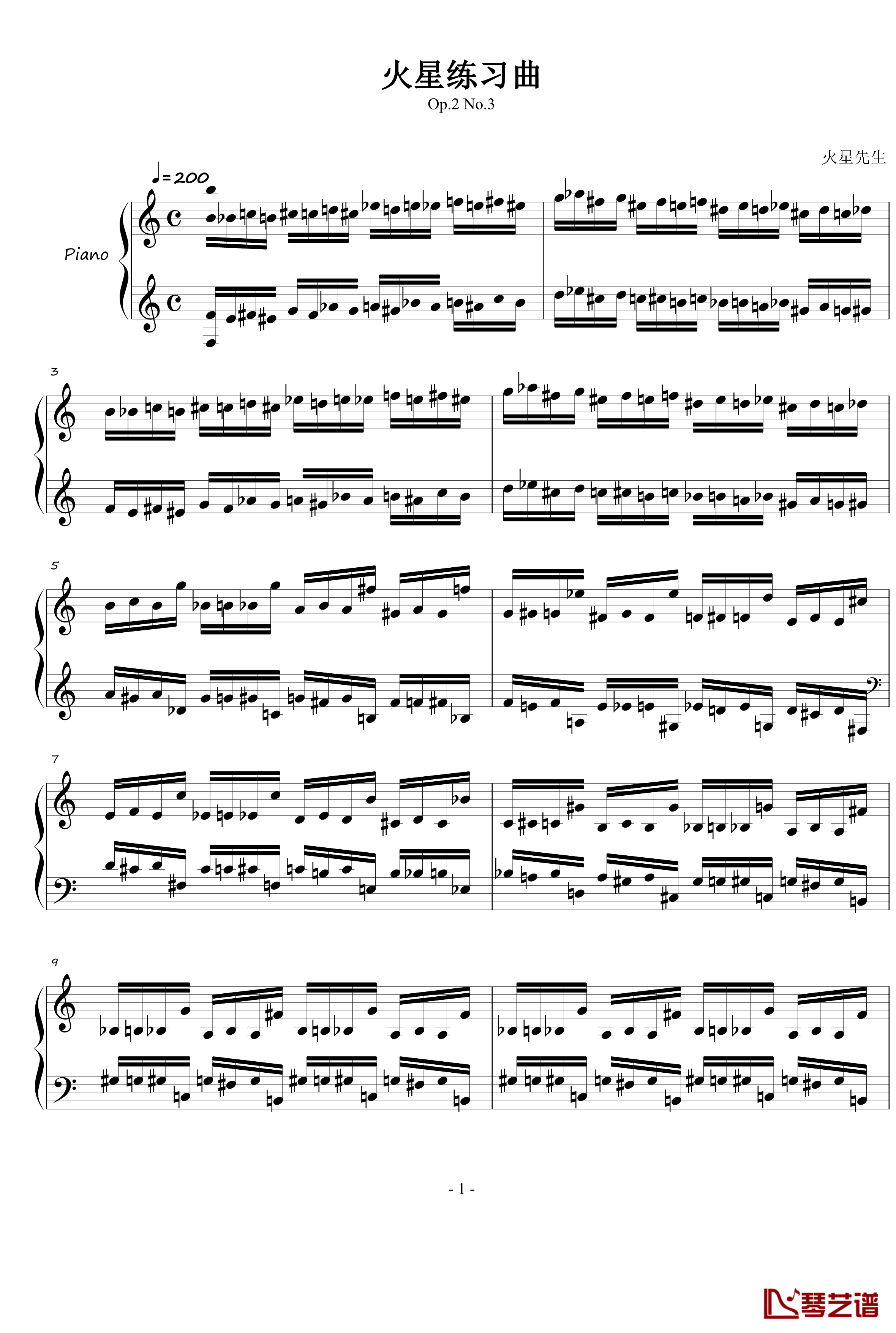 火星练习曲钢琴谱Op.2 No.3-火星先生1