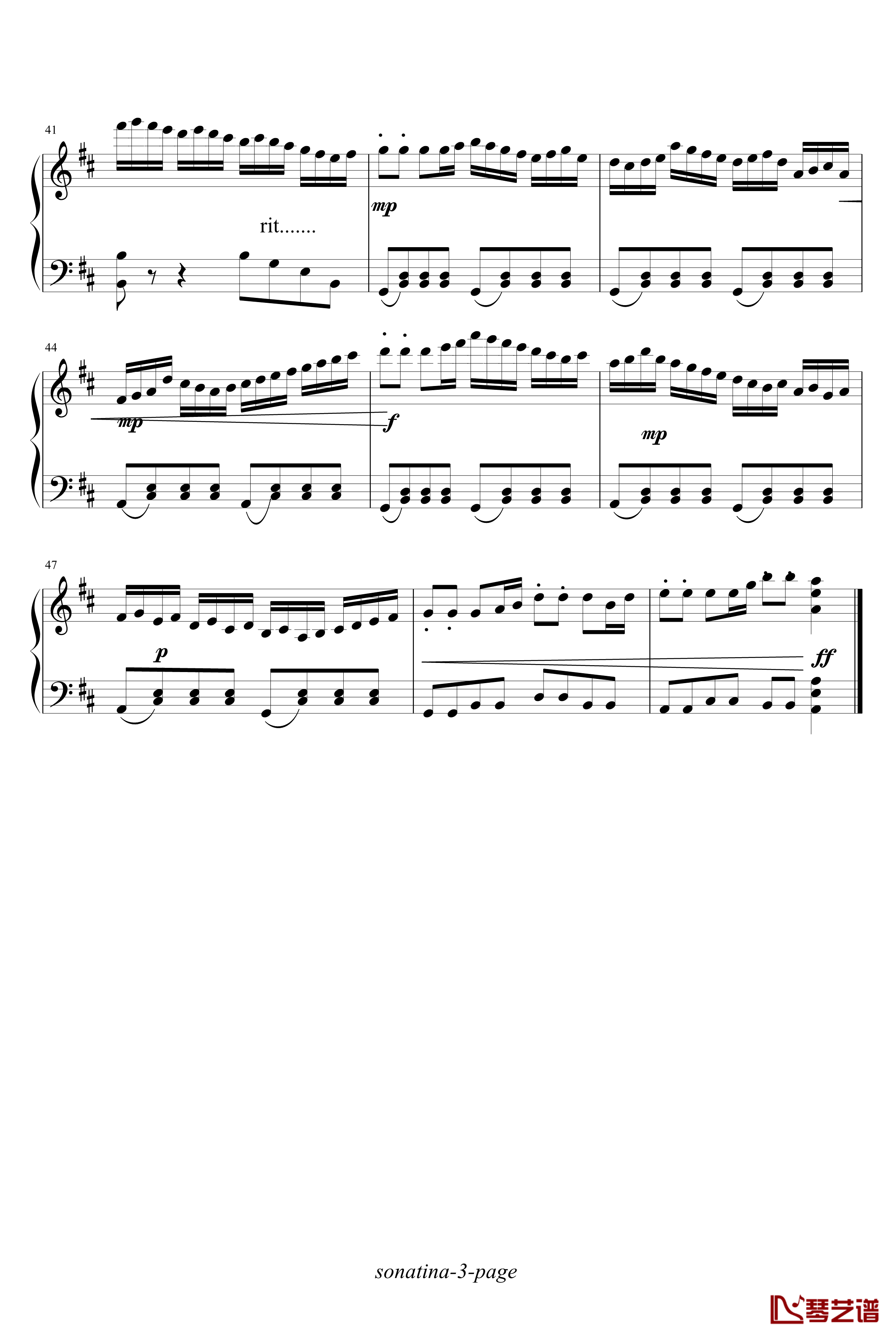 D大调小奏鸣曲第一乐章钢琴谱-不着调儿3