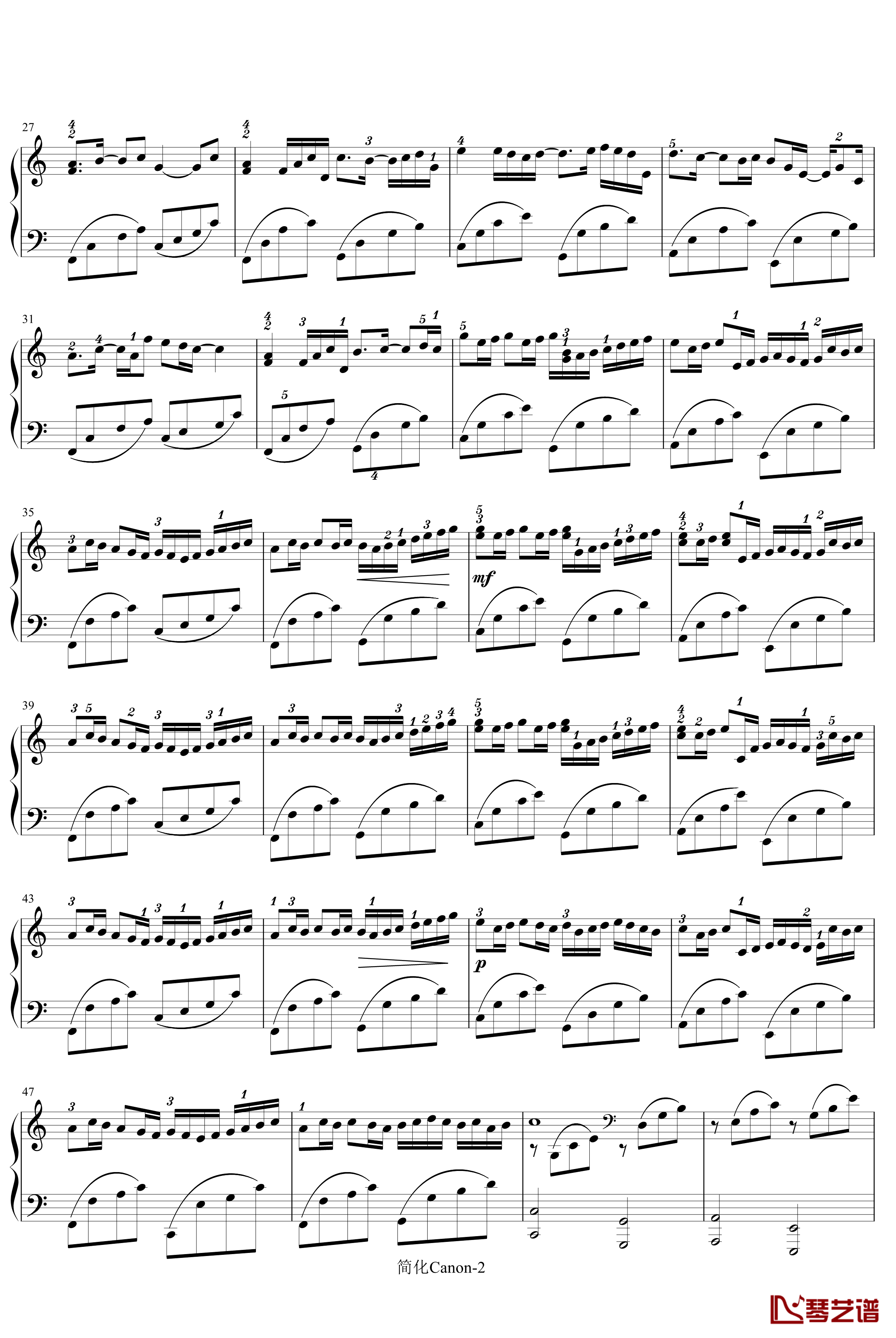 卡农-寒风钢琴谱-简化版-帕赫贝尔-Pachelbel2