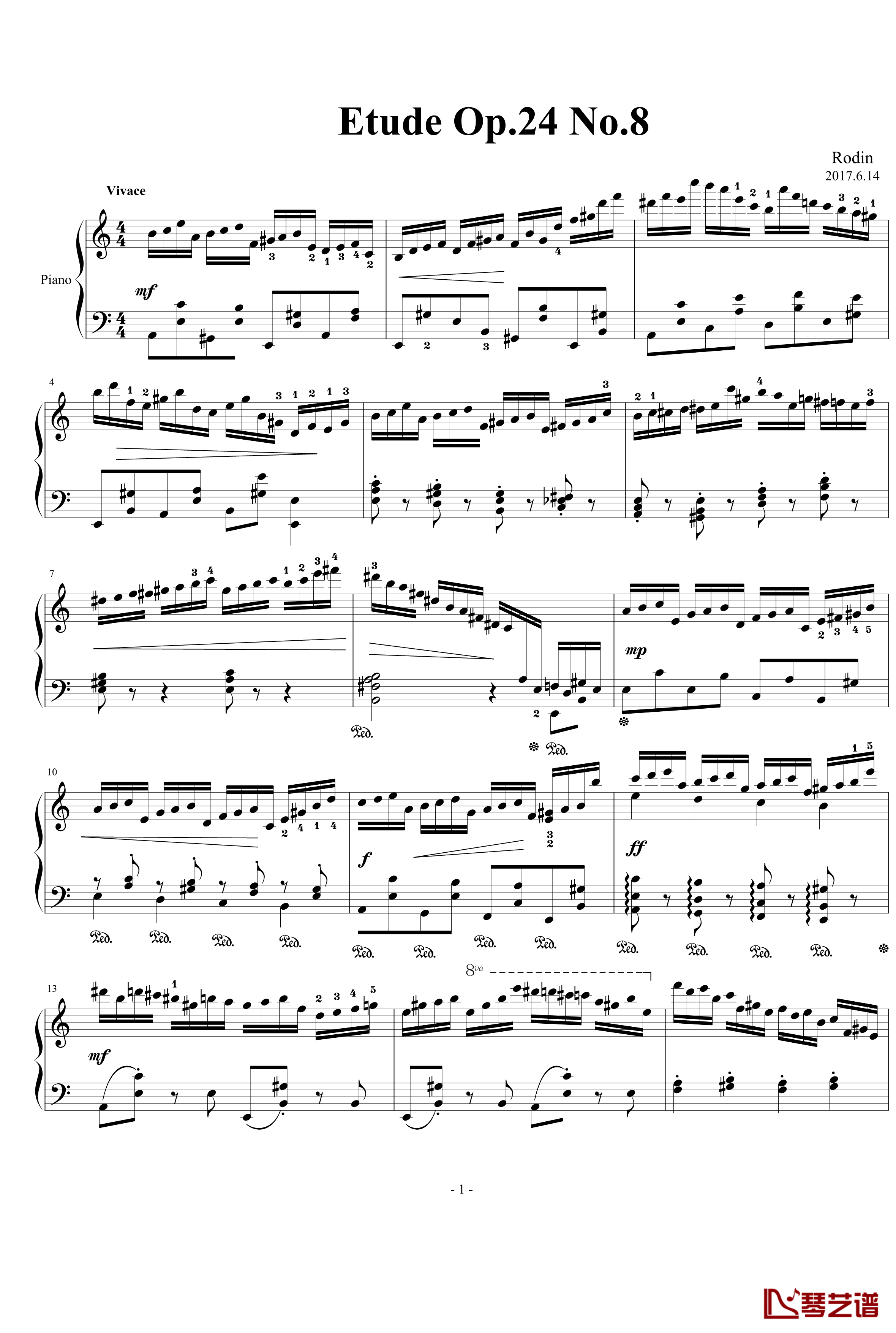 a小调练习曲钢琴谱-匠人音效-yutianyue1261