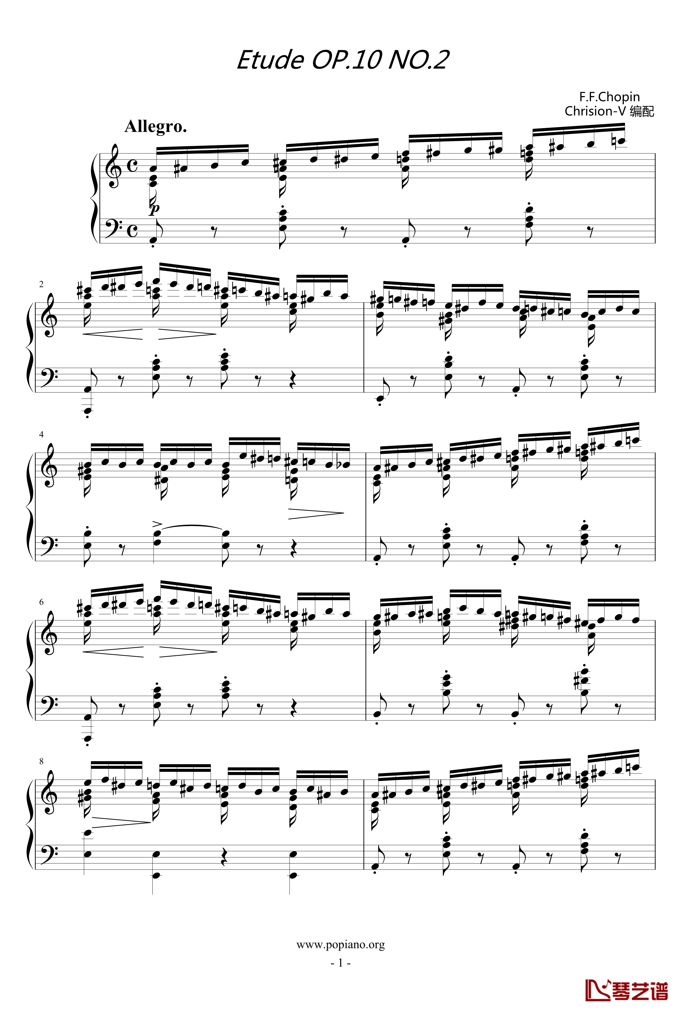 Etude OP.10 No.2钢琴谱-肖邦练习曲-chopin1