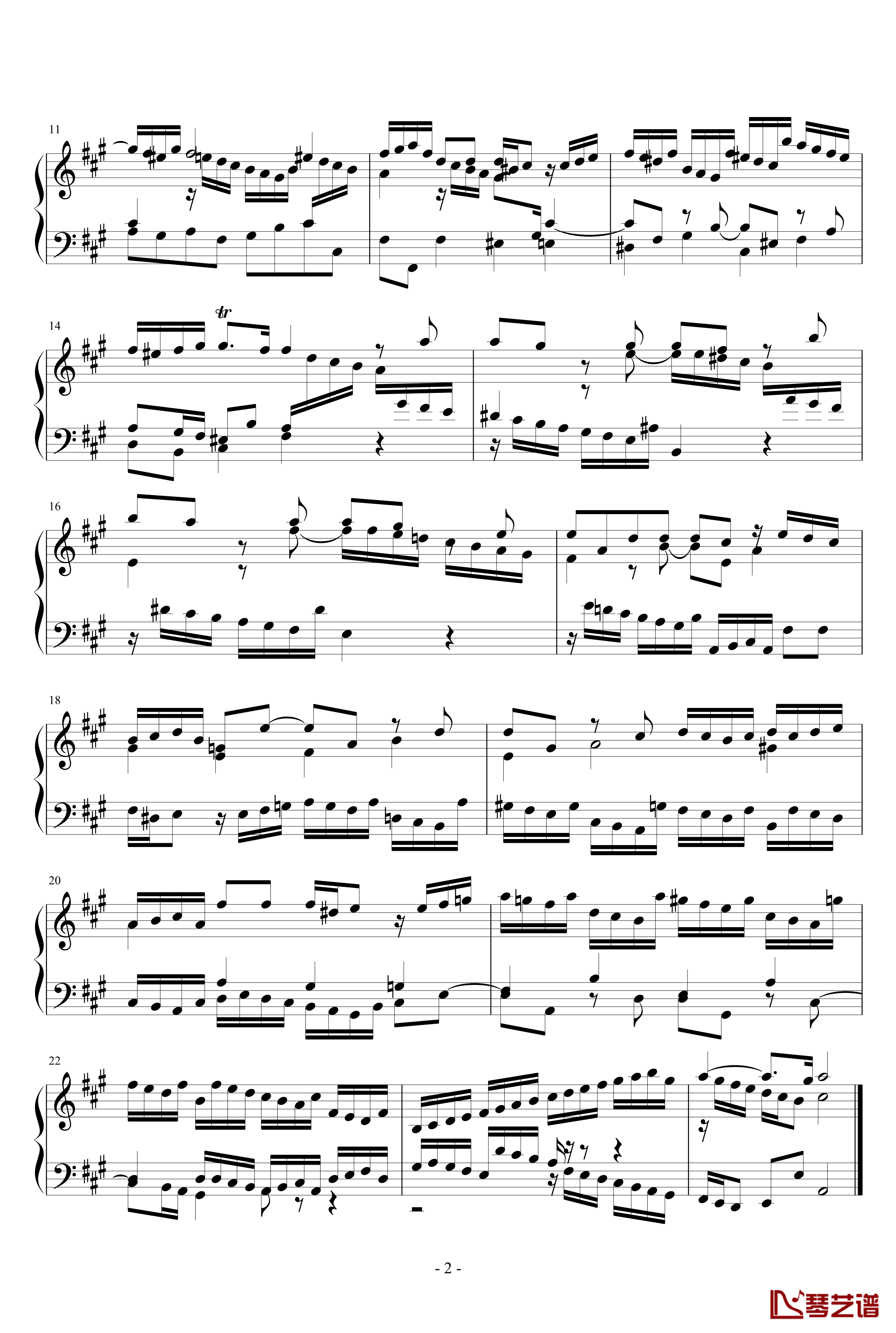 A大调前奏曲钢琴谱-J.S.巴赫2