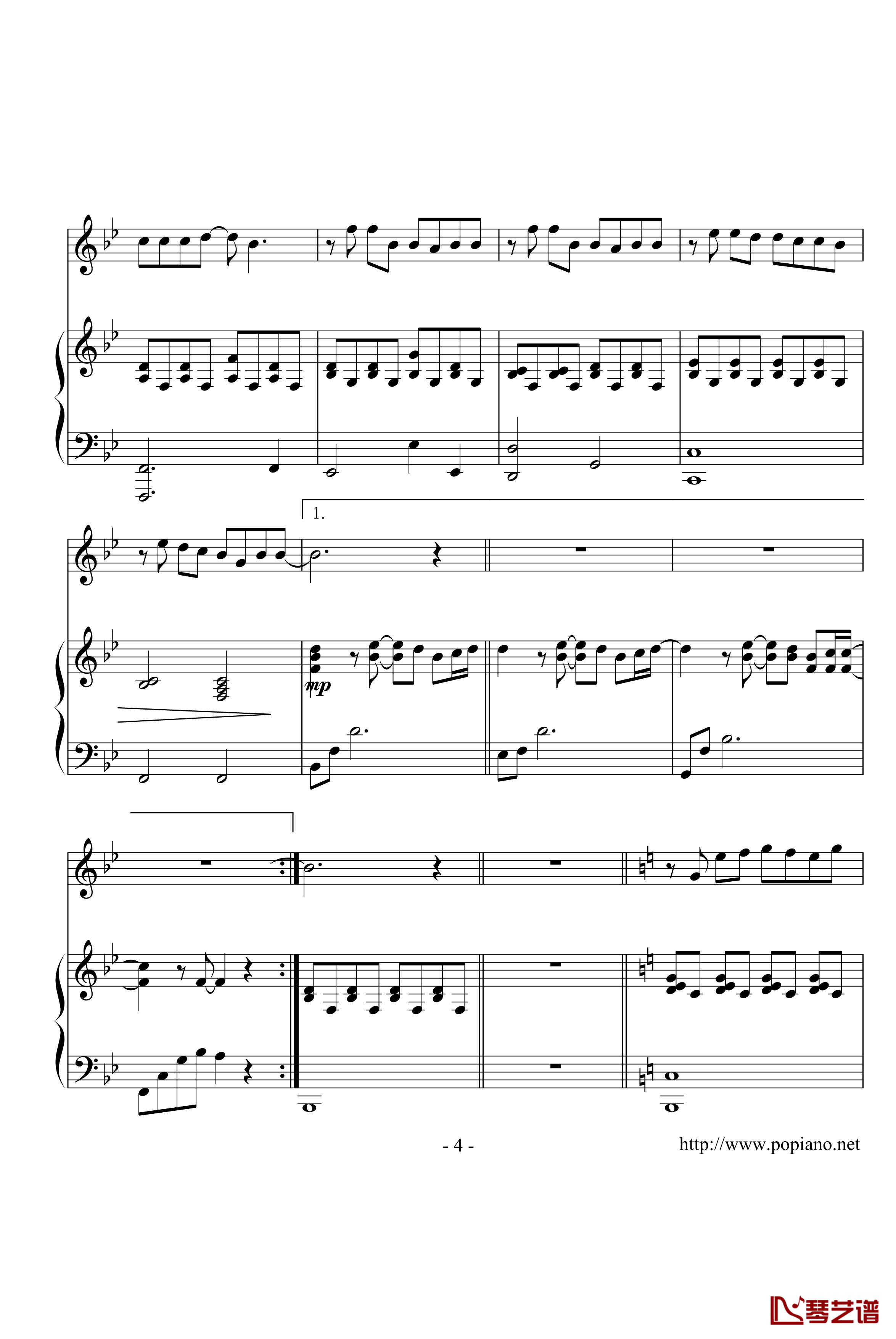 安静钢琴谱-简单版-周杰伦4