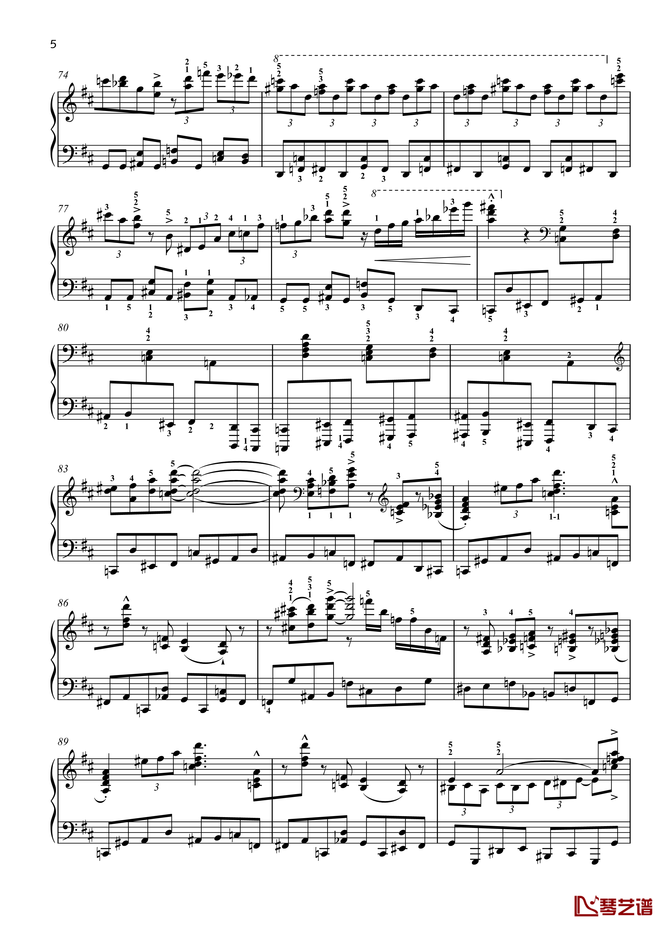 Eight Concert ?tudes Op 40 - No. 5. Shuitka钢琴谱- 八首音乐会练习曲 -爵士-尼古拉·凯帕斯汀-Nikolai Kapustin-带指法5