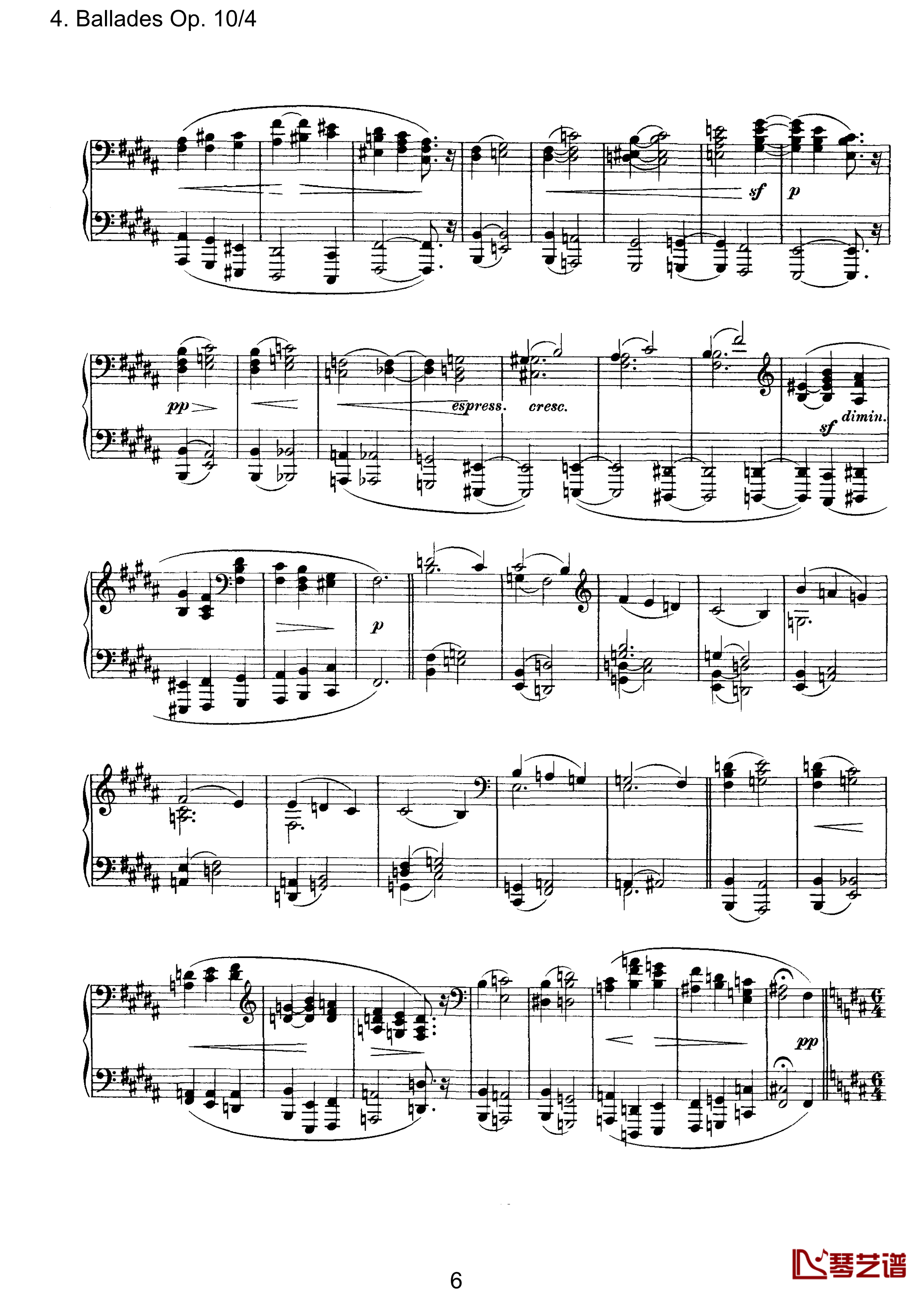 叙事曲钢琴谱-Op.10  No.4-勃拉姆斯6