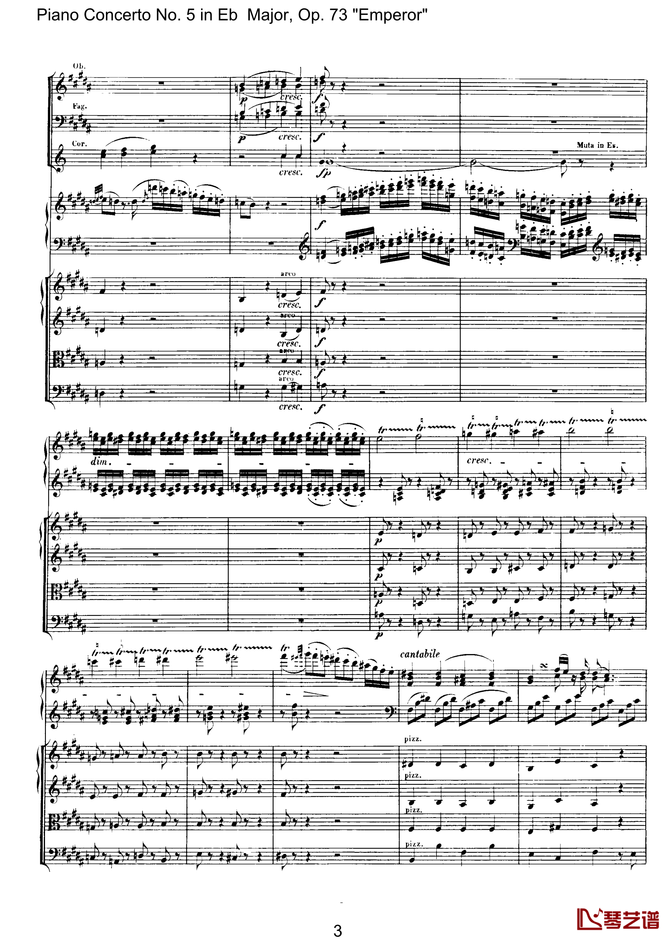 皇帝第二乐章钢琴谱-贝多芬-总谱-第五钢琴协奏曲beethoven3