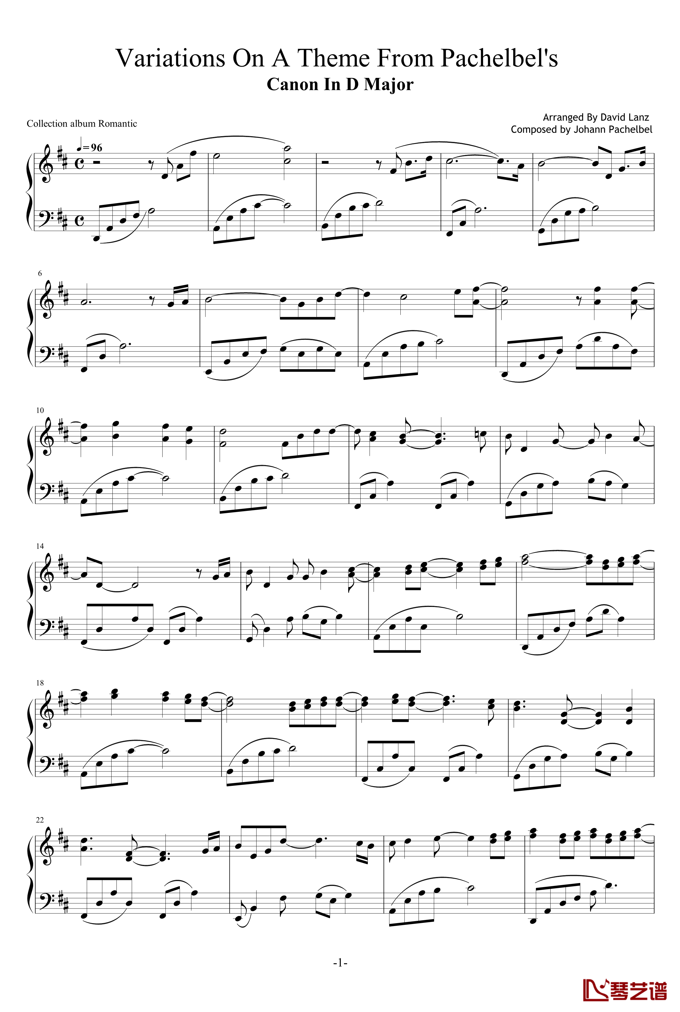 Canon In D Major钢琴谱-David Lanz-卡农1