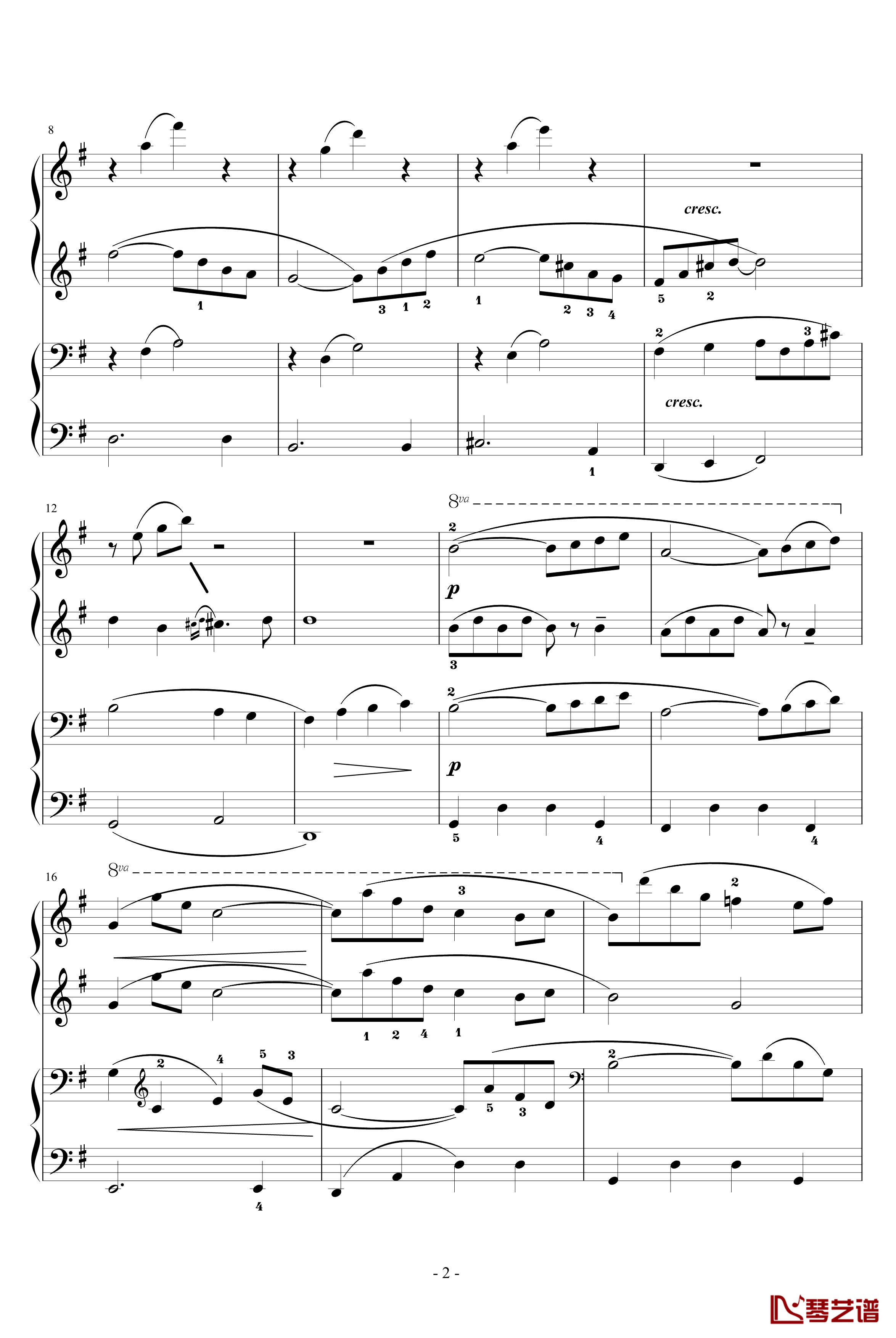 如歌钢琴谱-四手联弹-巴赫-P.E.Bach2