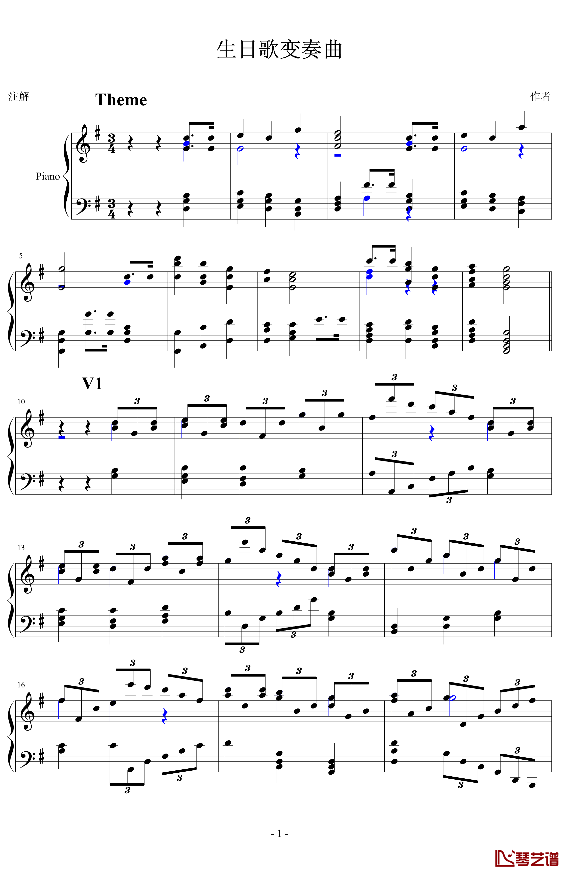 生日歌变奏曲钢琴谱-PARROT1861