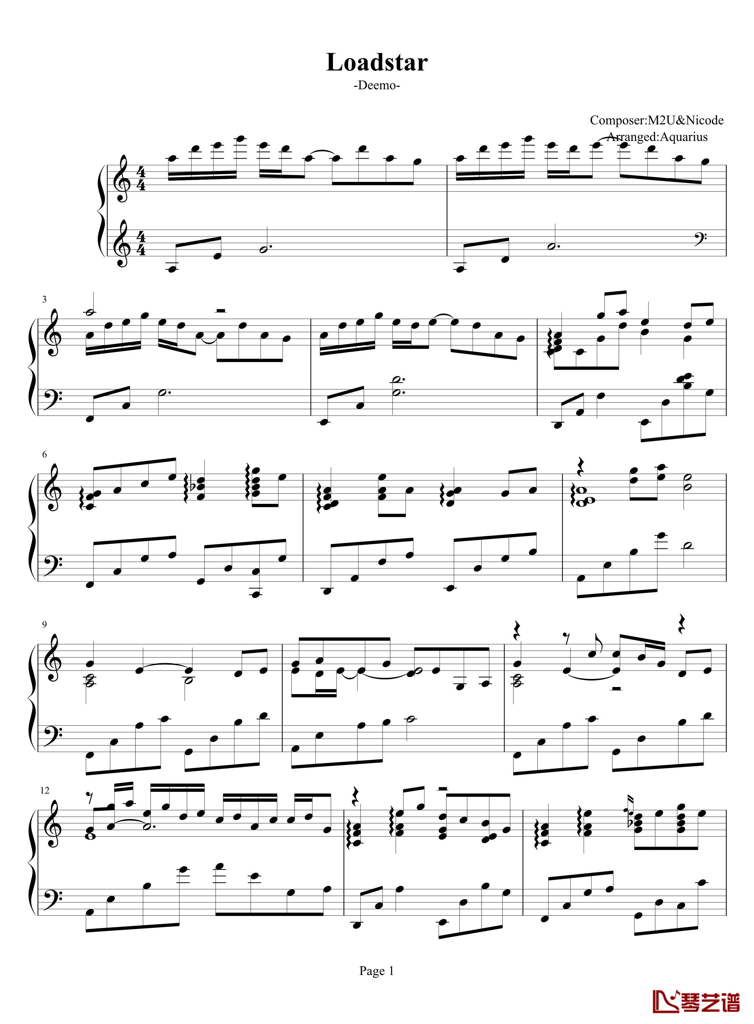 Loadstar钢琴谱-M2U1
