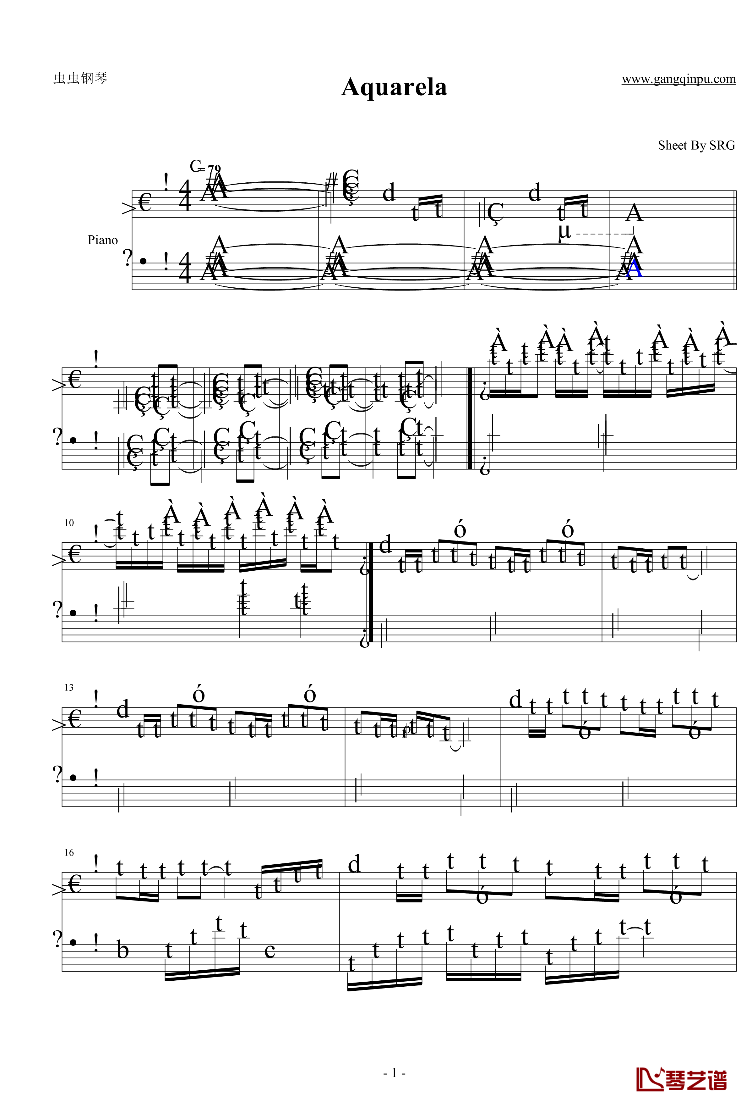 Aquarela钢琴谱-克莱德曼1