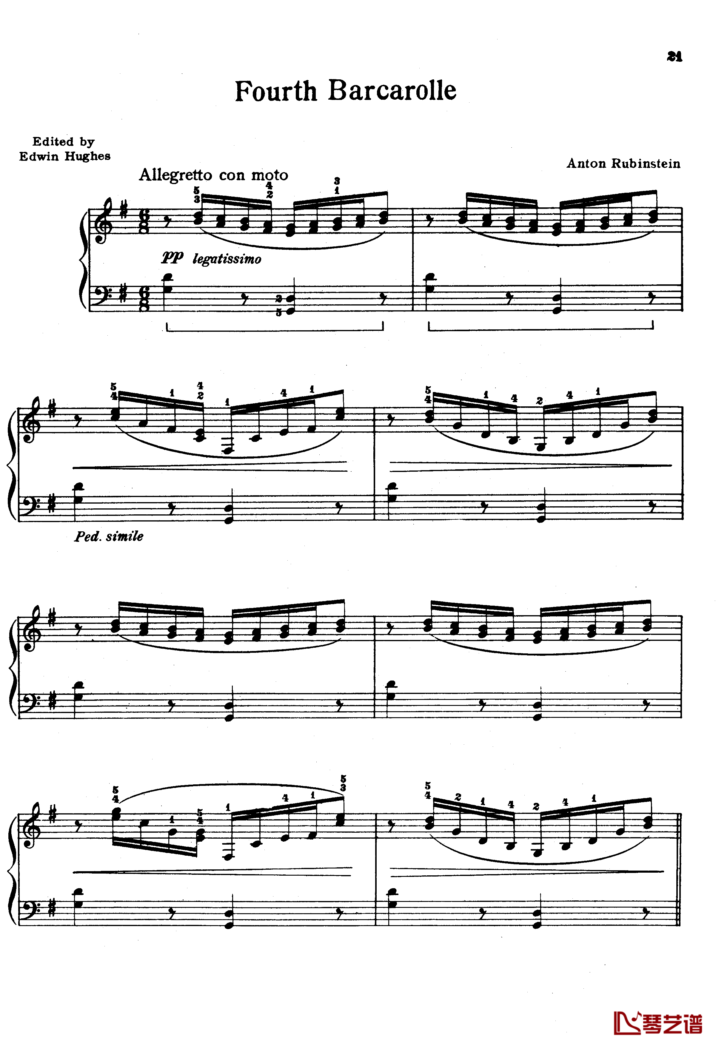 G大调船歌钢琴谱-鲁宾斯坦-安东·鲁宾斯坦1