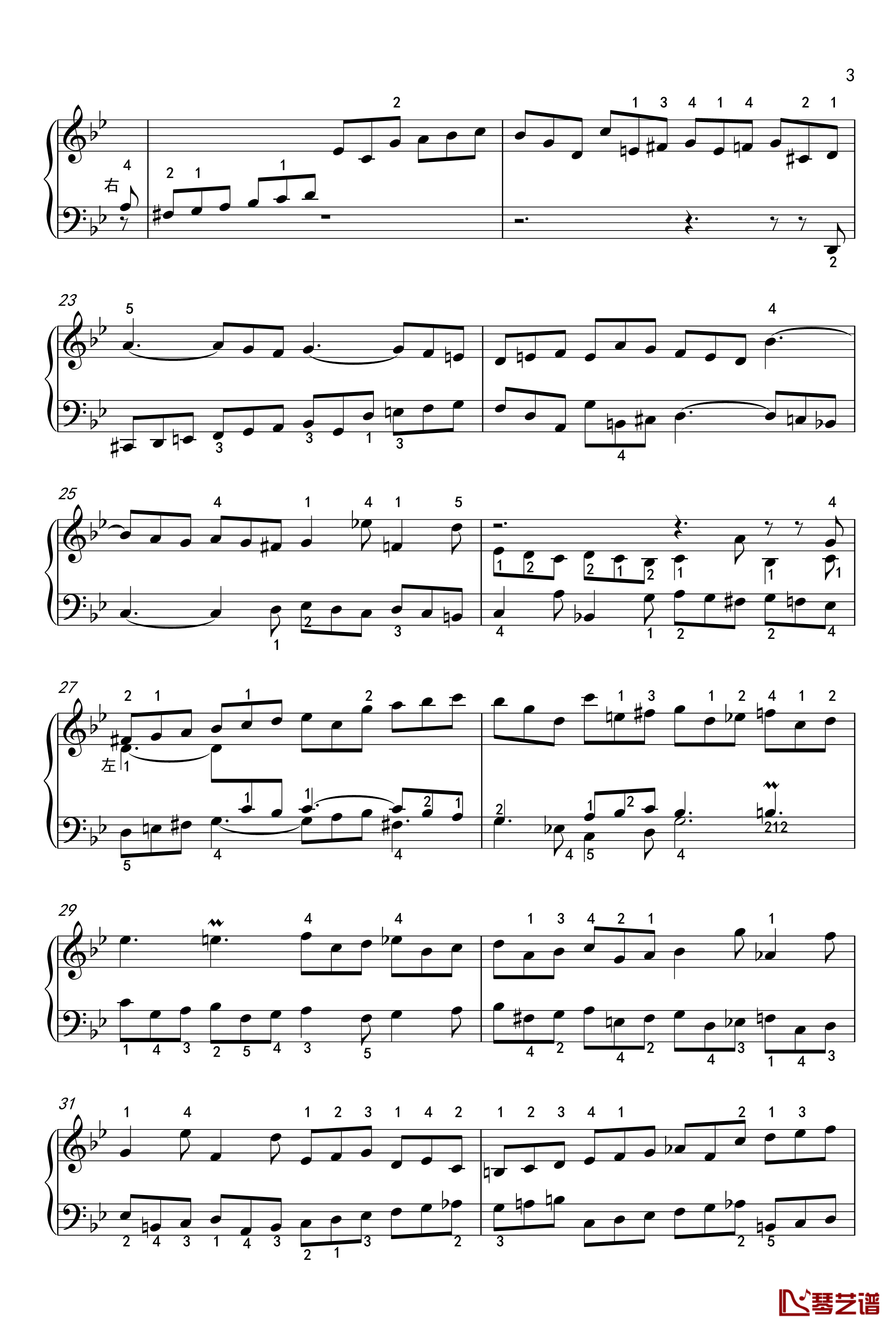 吉格舞曲钢琴谱-英国组曲-BWV-808-7-巴赫-P.E.Bach3