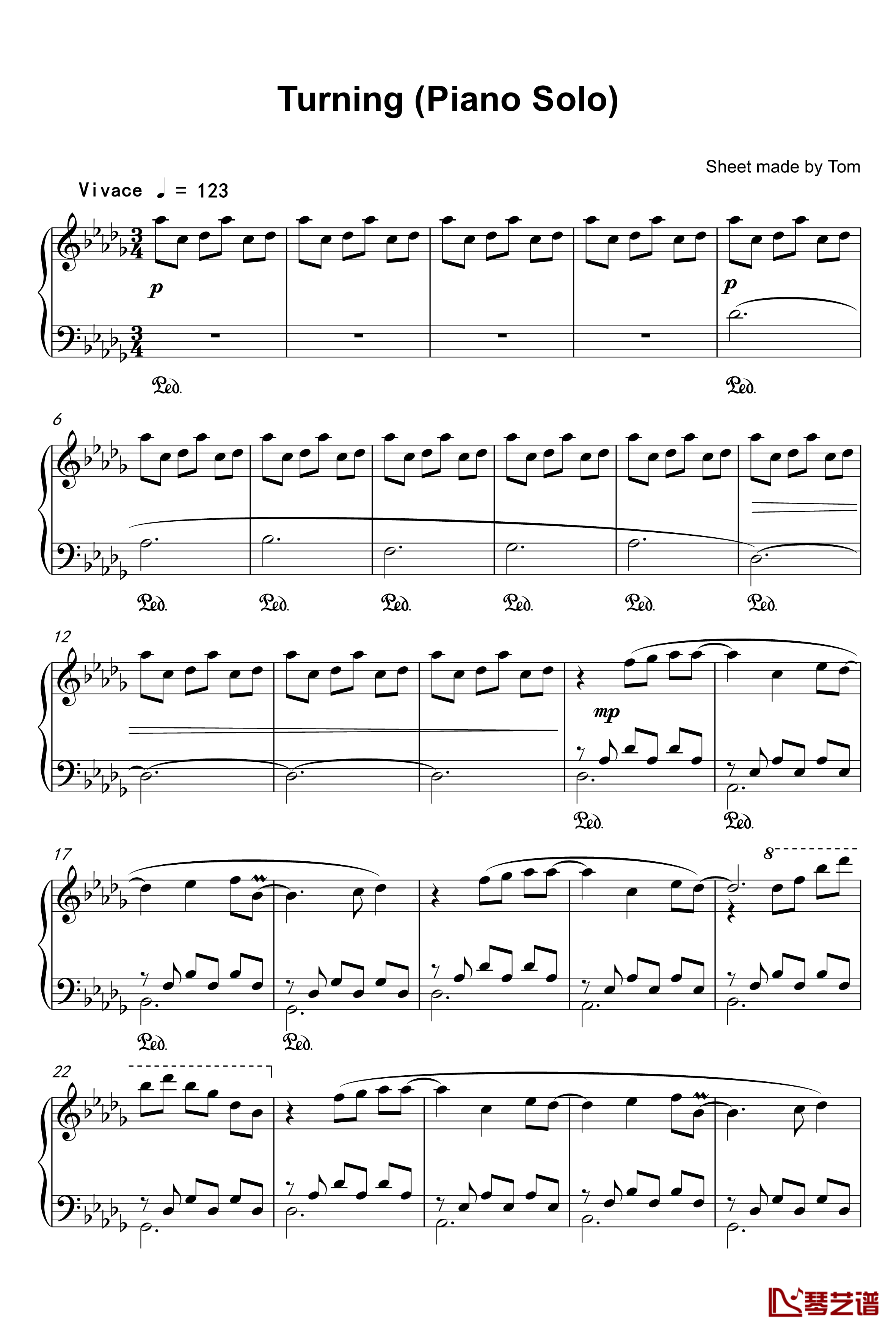 Turning钢琴谱-Piano Solo-流转起舞-钢琴版-班得瑞-Bandari1