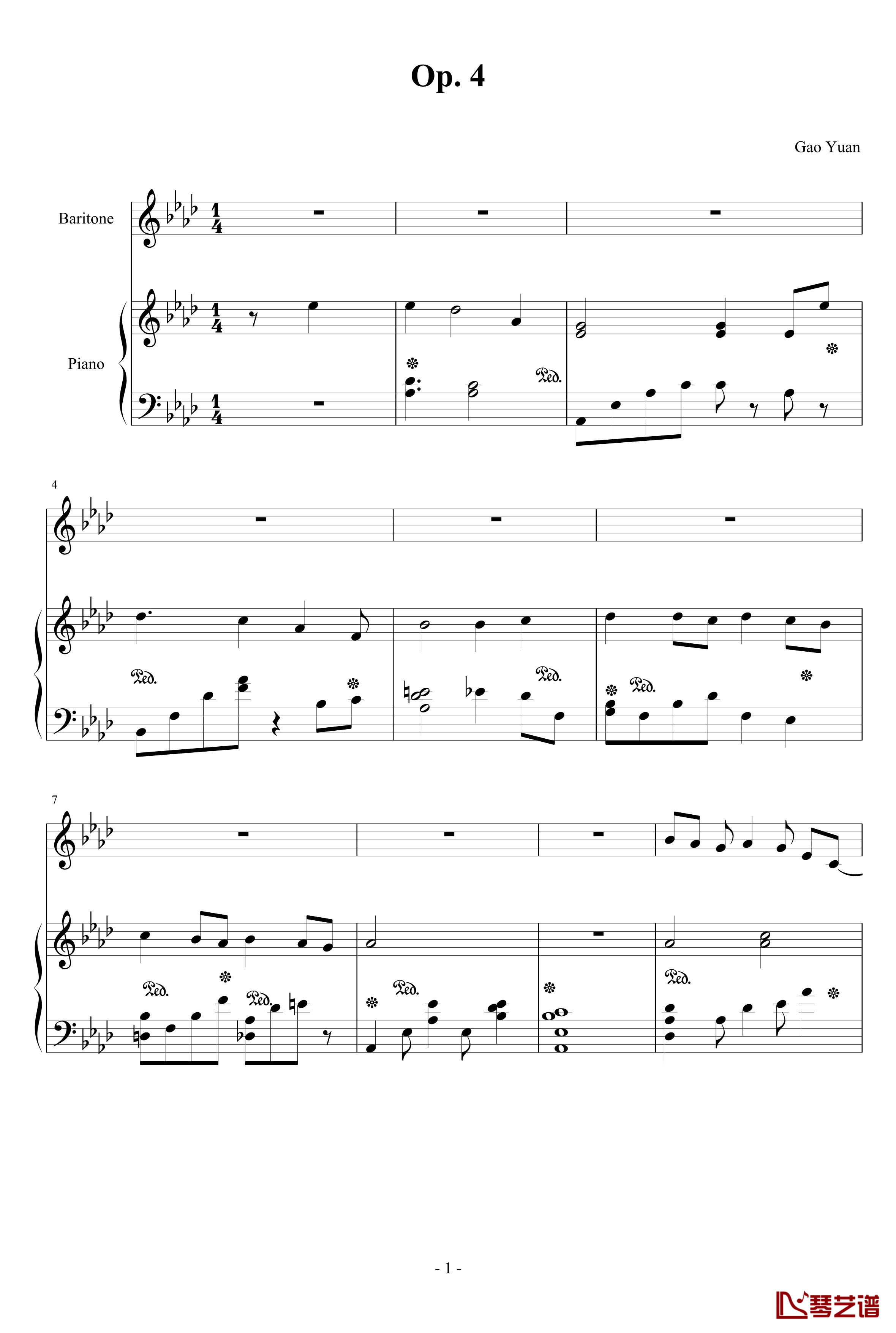 月入天心钢琴谱-Op. 4-夏日梦舞1