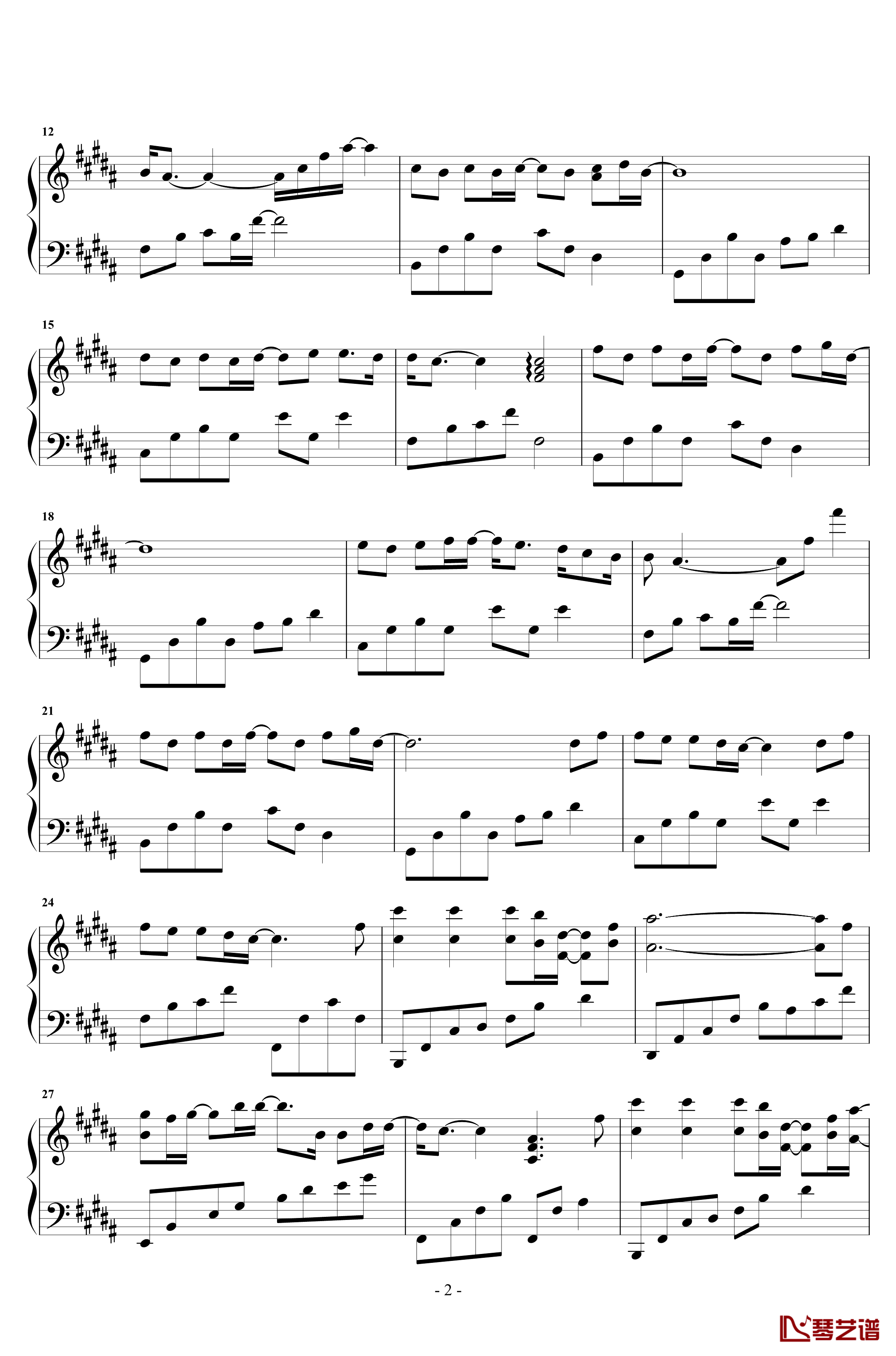 岁月钢琴谱-原声完整版-王菲2