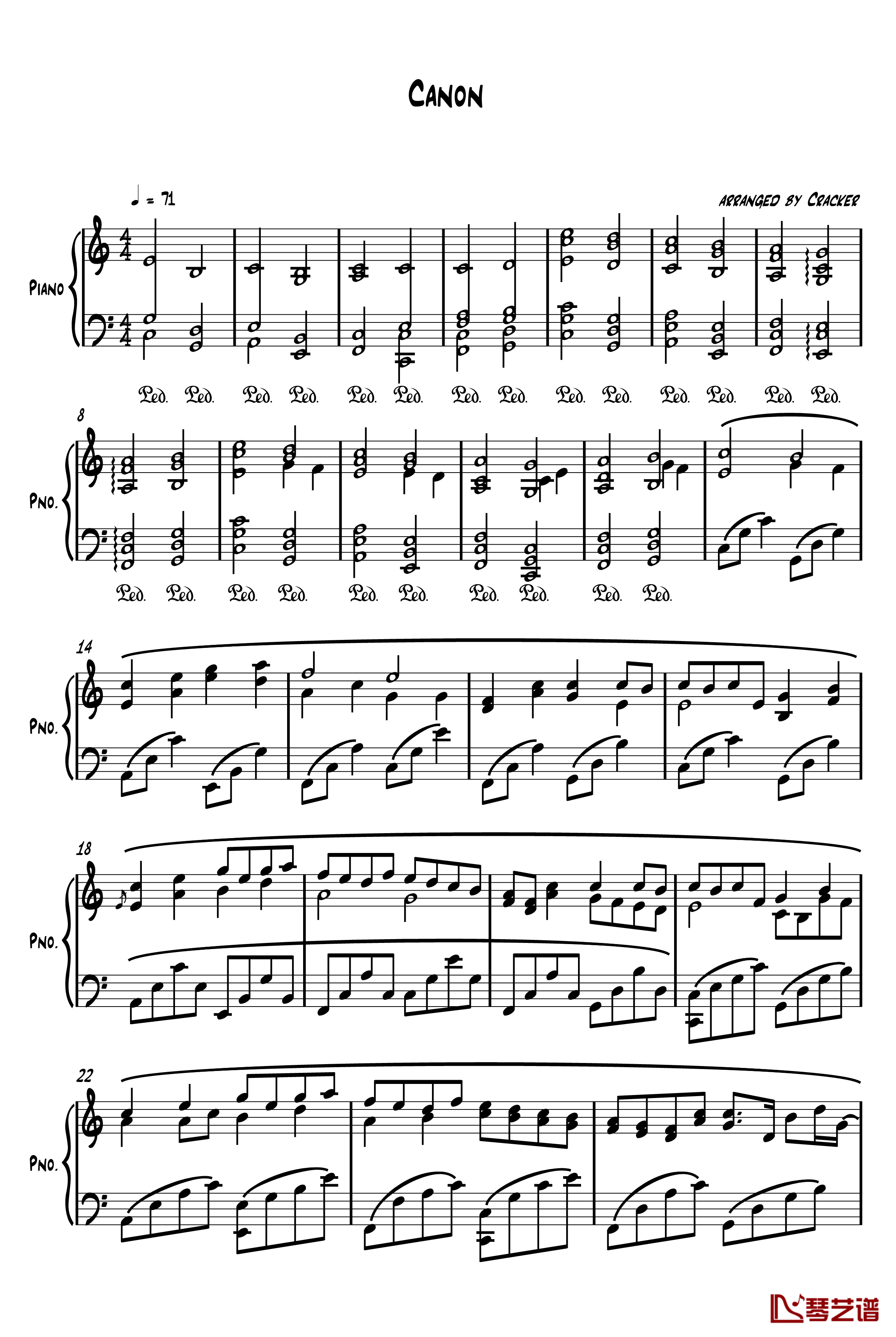 Canon钢琴谱-向日葵饼干版-帕赫贝尔-Pachelbel1