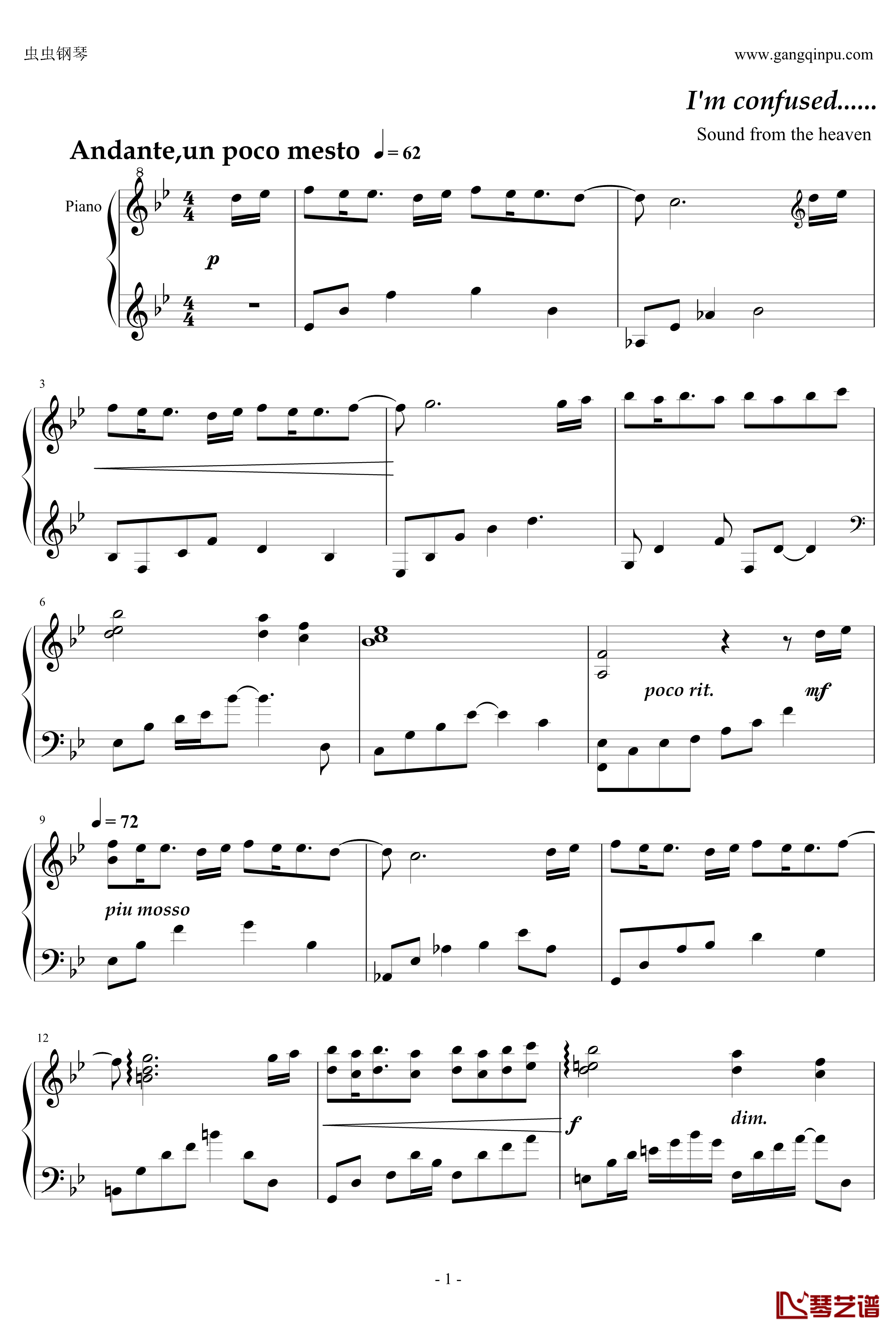 迷惘钢琴谱-天籁传声1