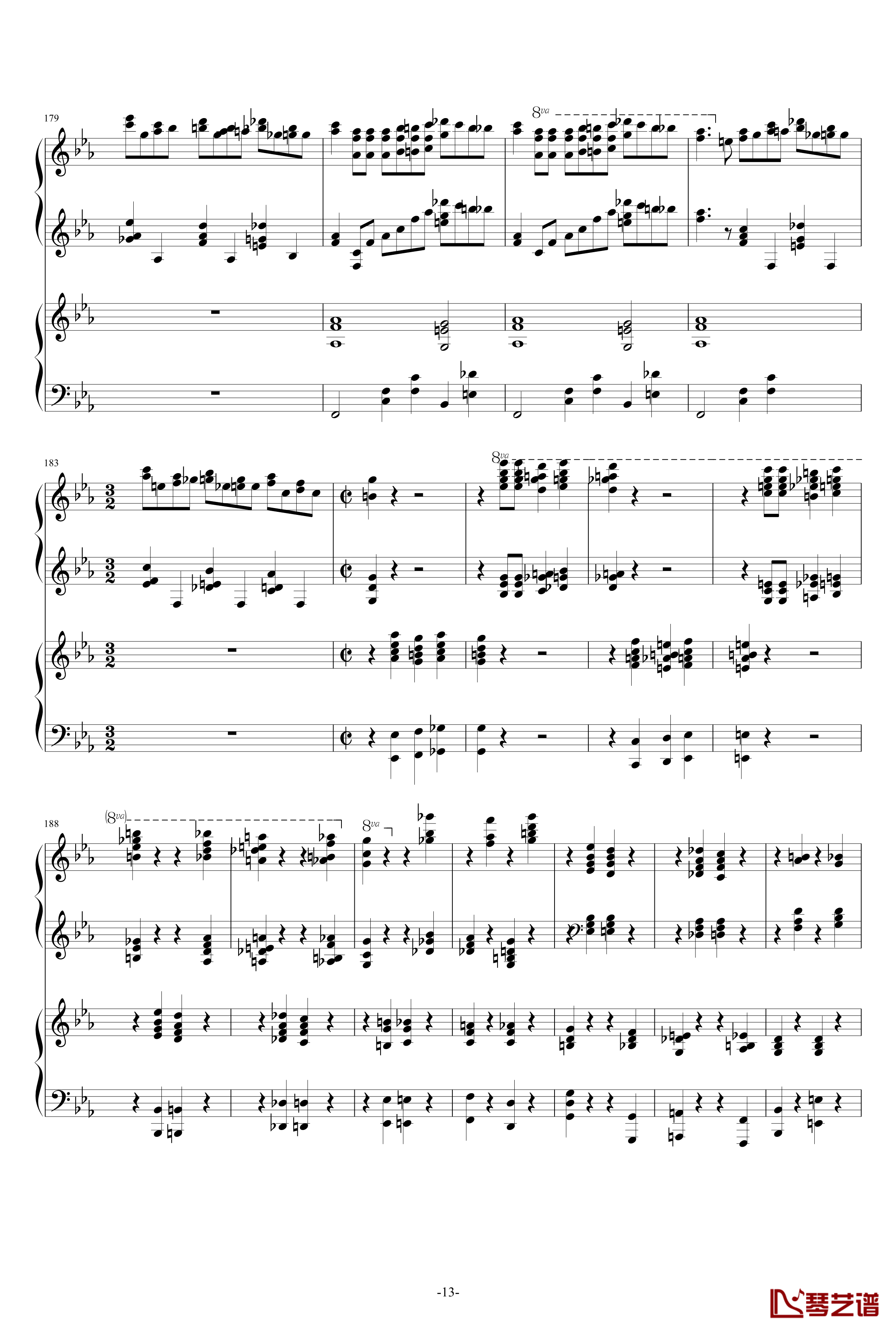 c小调第二钢琴协奏曲第三乐章钢琴谱-拉赫马尼若夫13