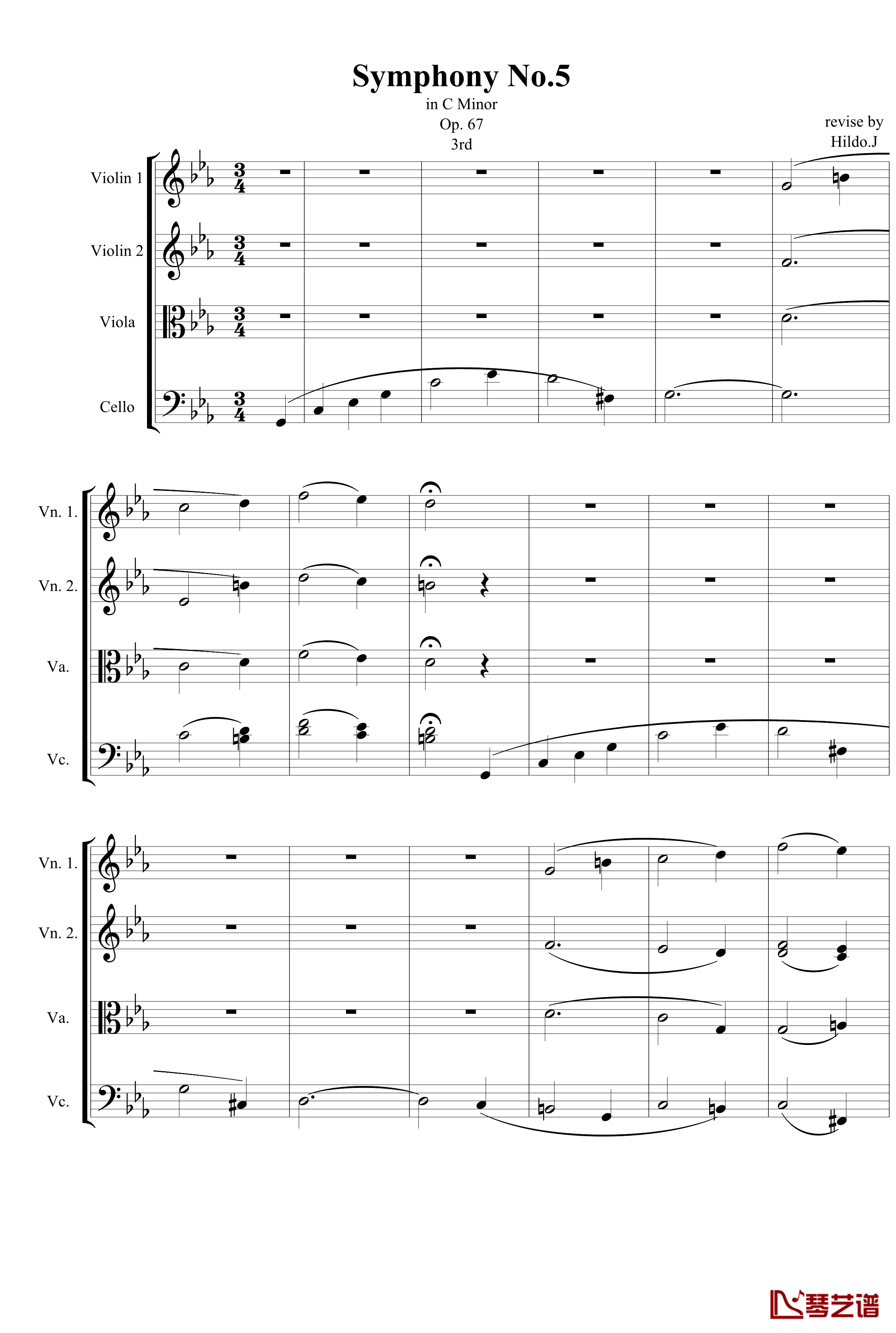 Symphony No.5 in C Minor 3rd钢琴谱-String quartet-贝多芬-beethoven1
