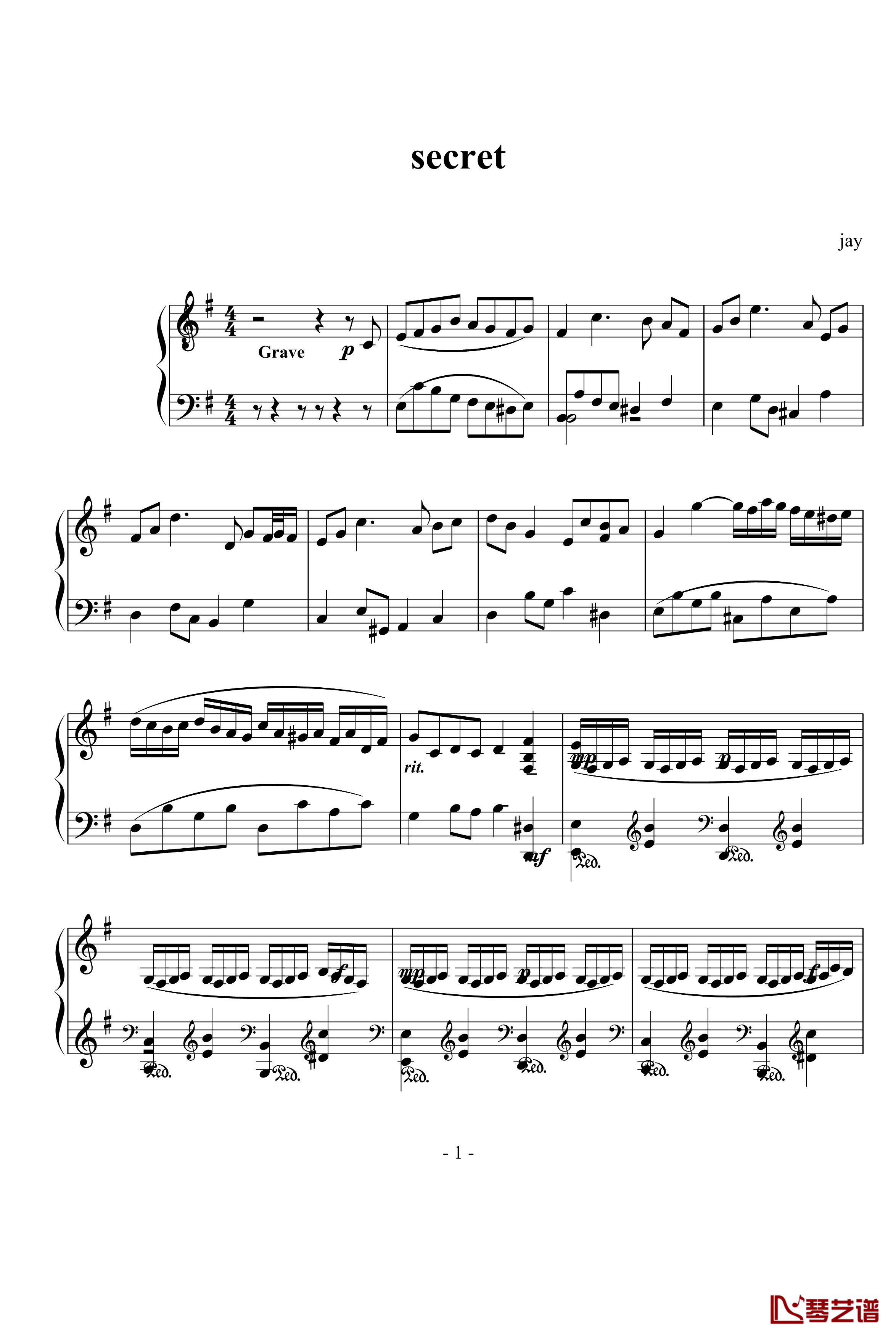 secret钢琴谱-周杰伦1