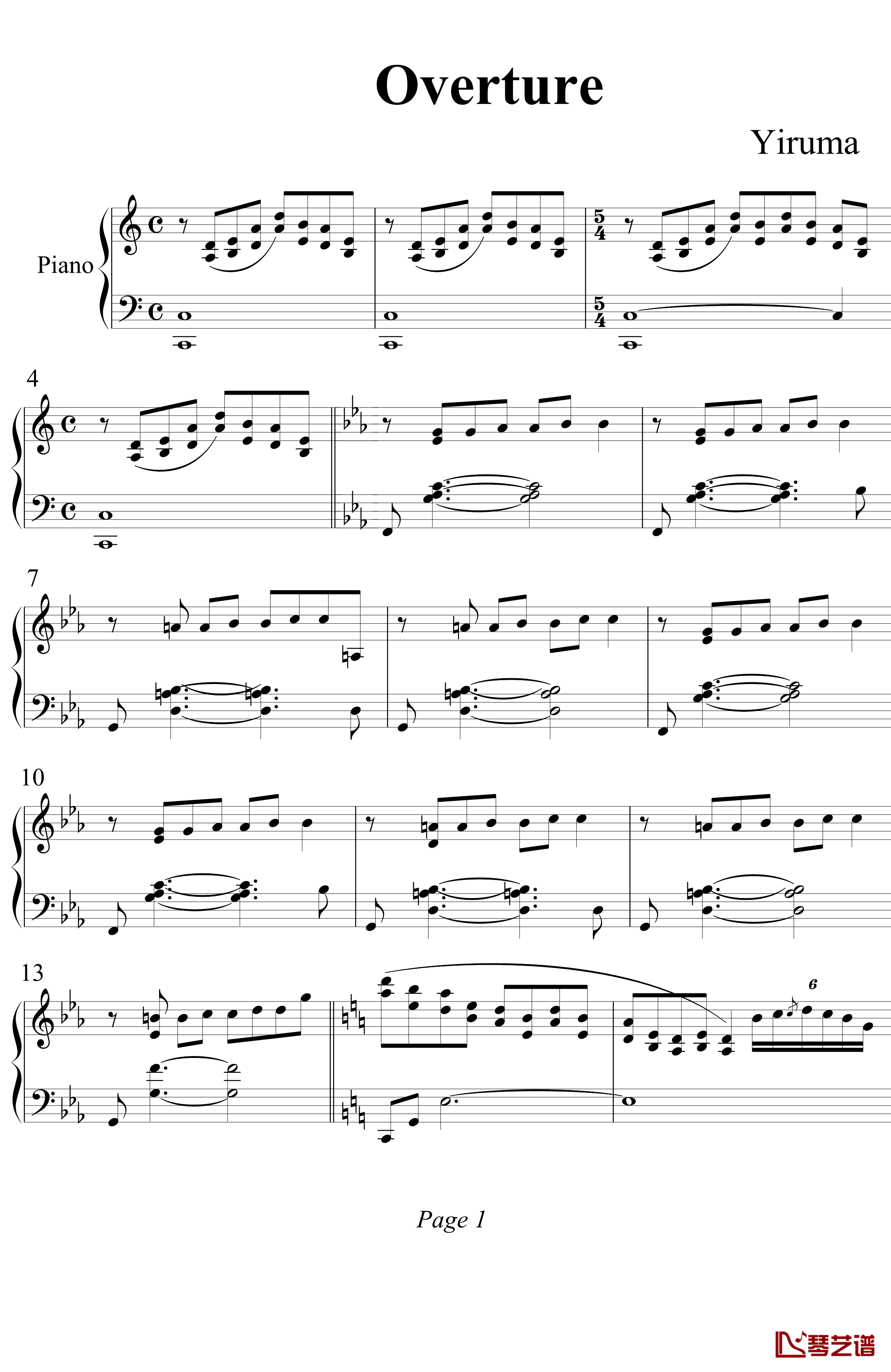 overture钢琴谱-Yiruma1