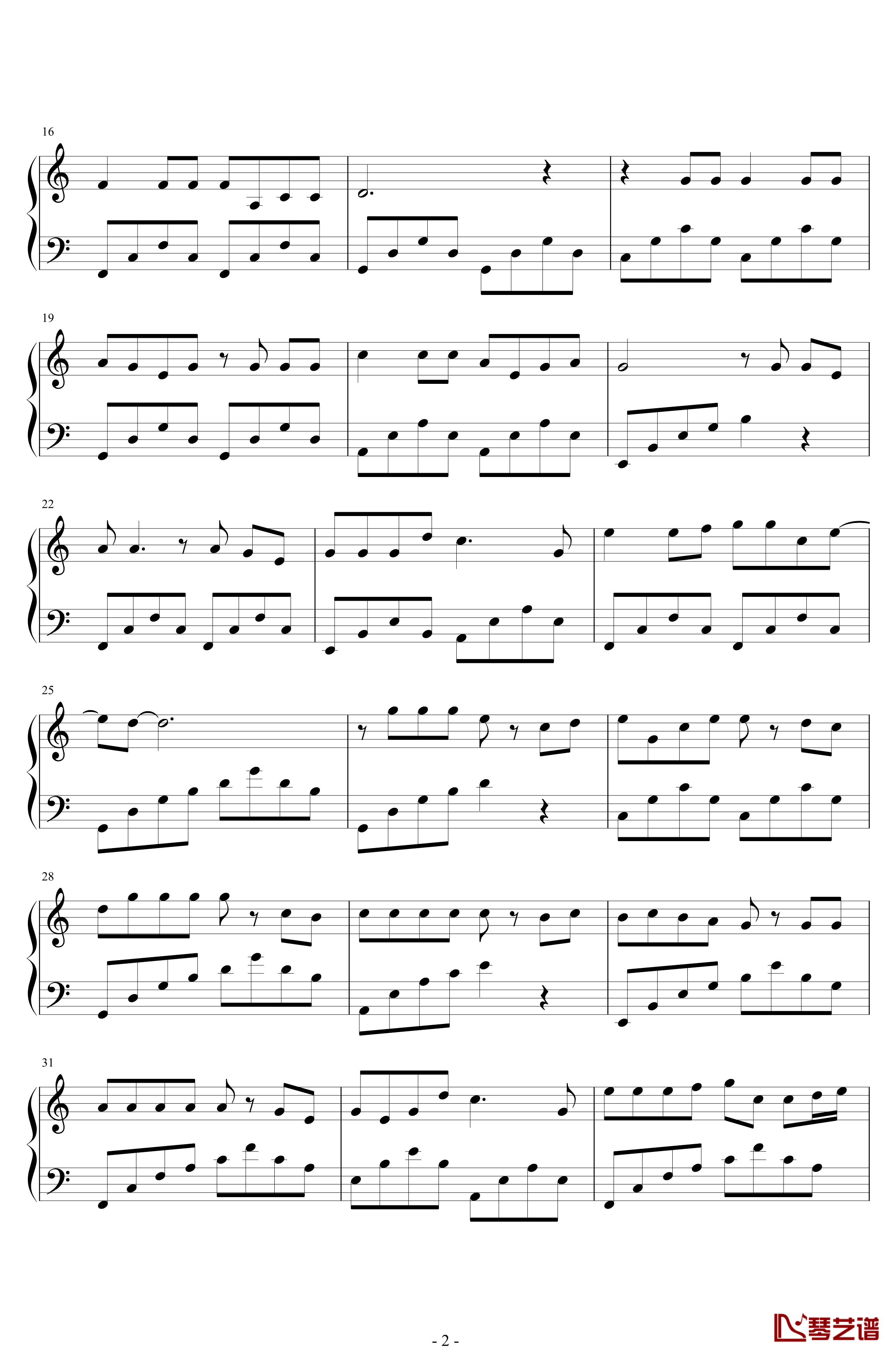 学猫叫钢琴谱-C调简单优美好听版-小潘潘2