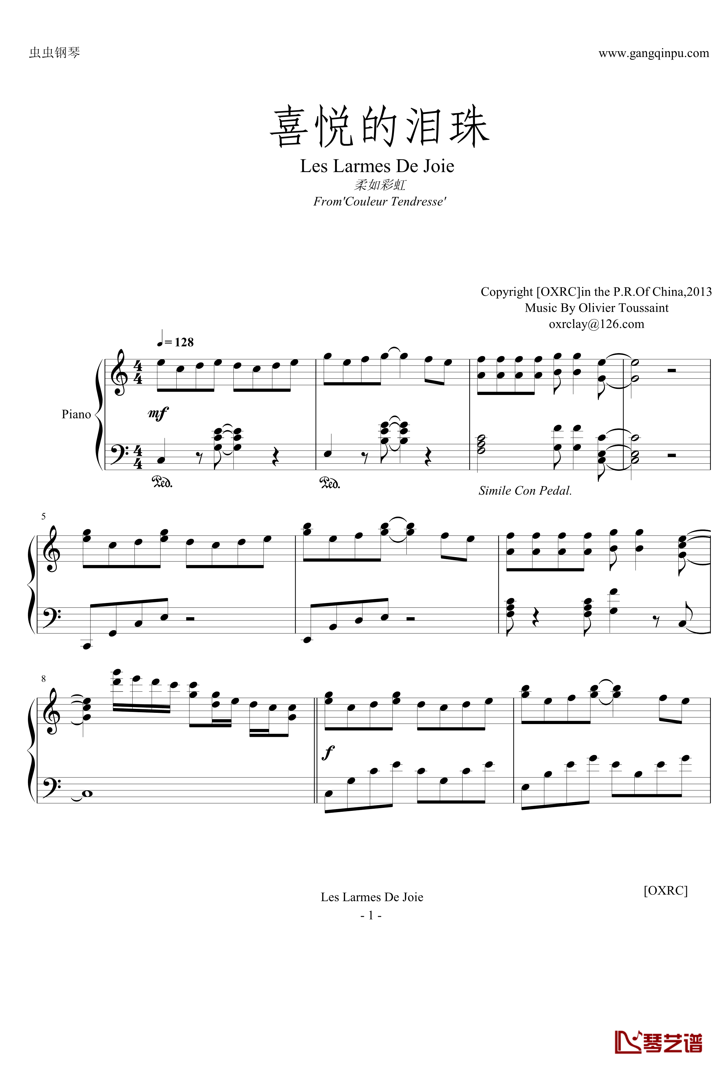 喜悦的泪珠钢琴谱-Les Larmes De Joie-OXRC-克莱德曼1