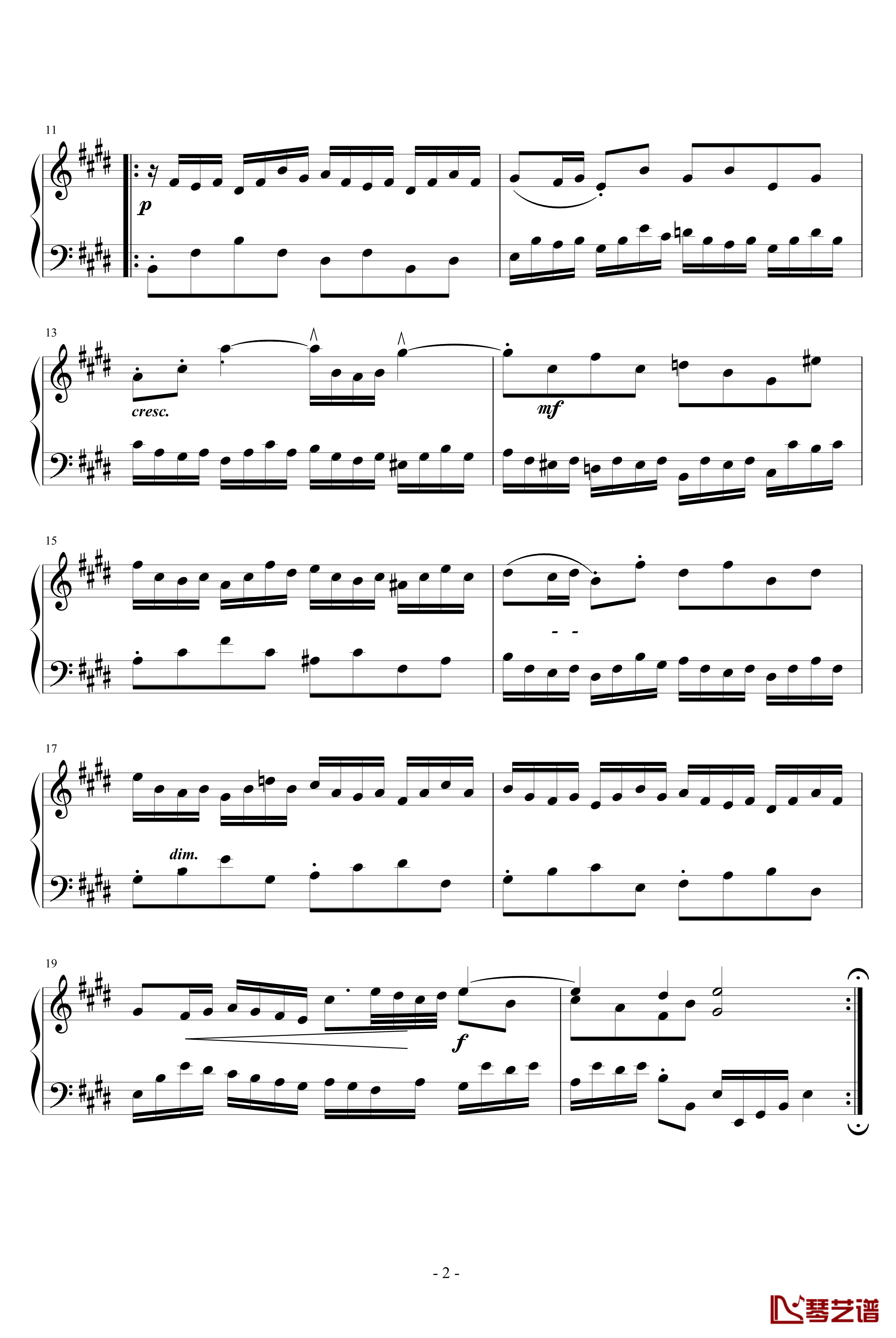 E大调小前奏曲钢琴谱-巴赫-P.E.Bach2