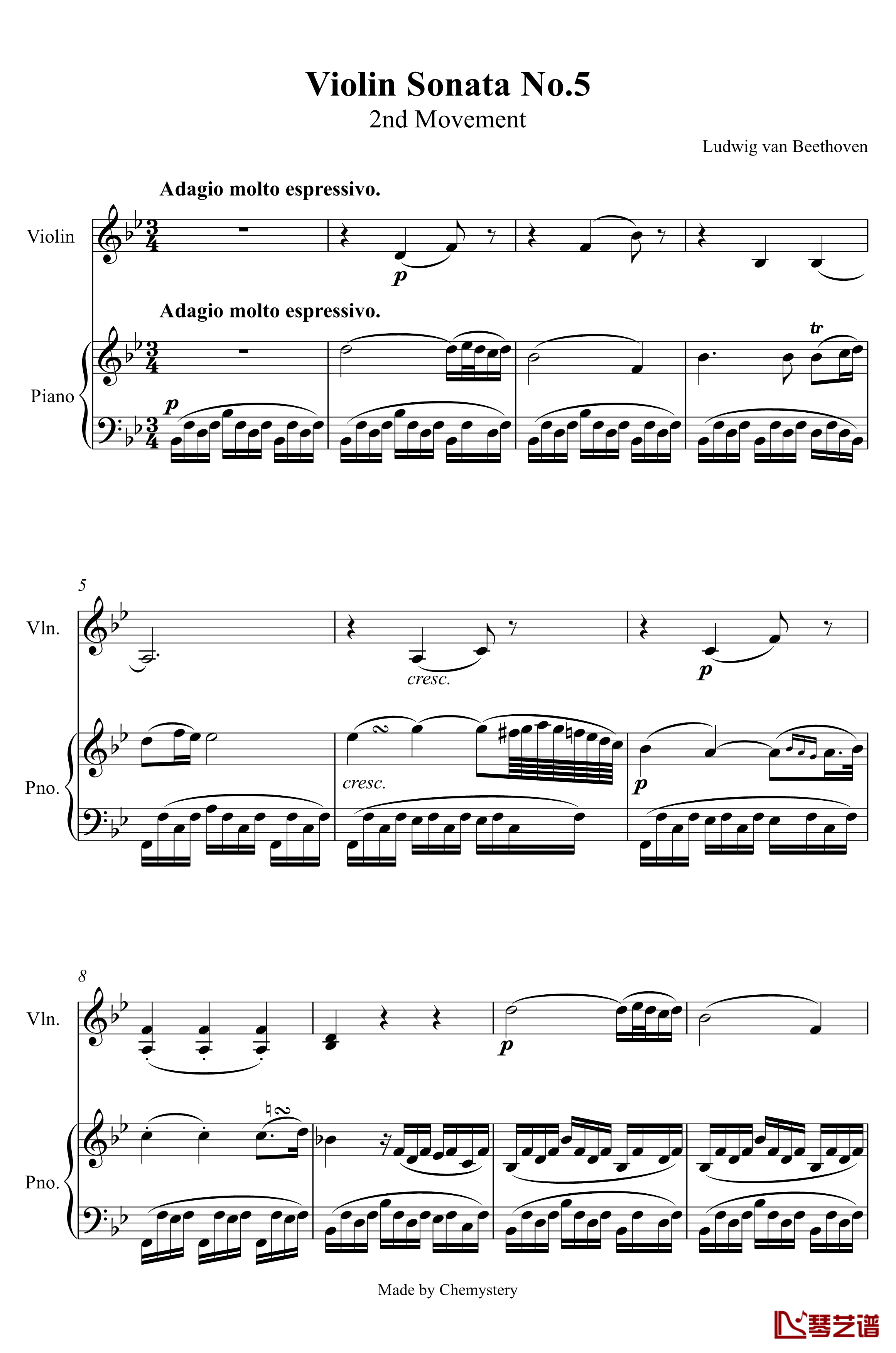 第5小提琴与钢琴奏鸣曲-第二乐章钢琴谱-贝多芬-beethoven1