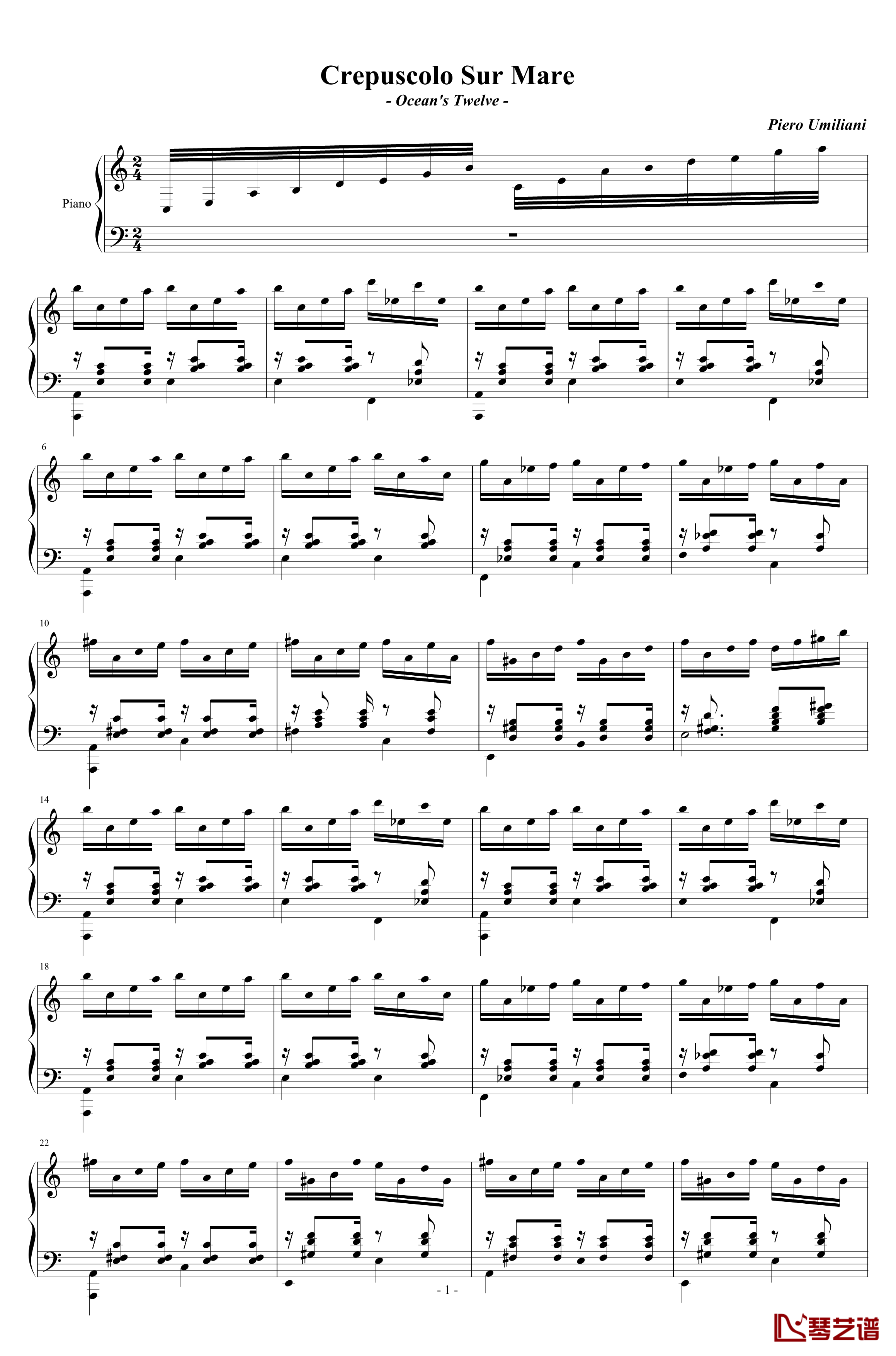 Crepuscolo Sul Mare钢琴谱-十二罗汉-海上暮光-吉他改编1
