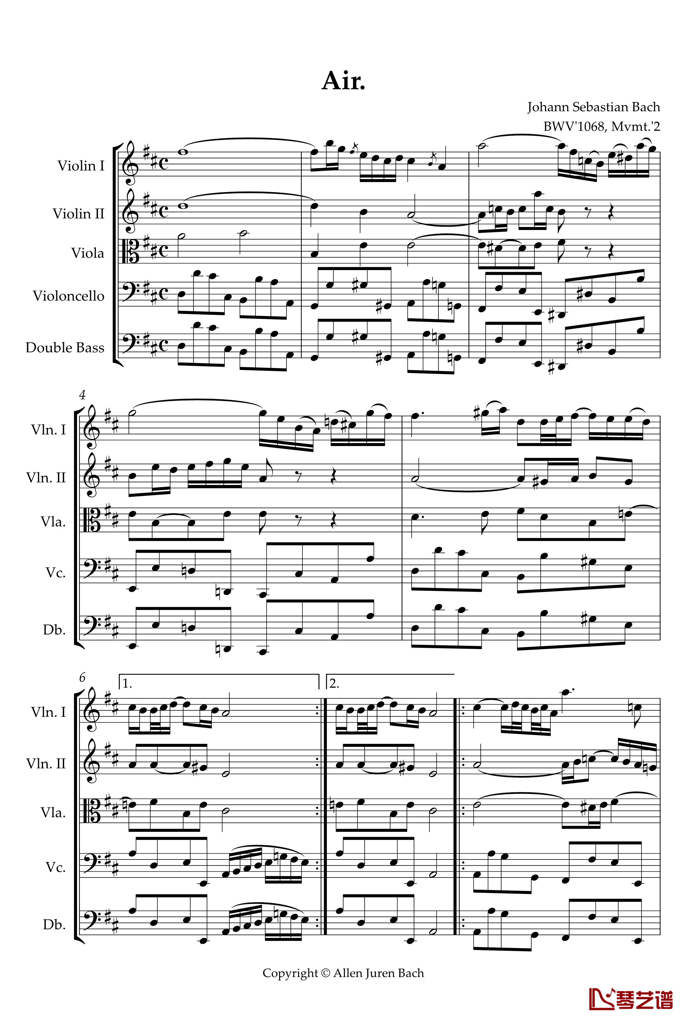 g弦之歌钢琴谱-原版-巴哈-Bach, Johann Sebastian1