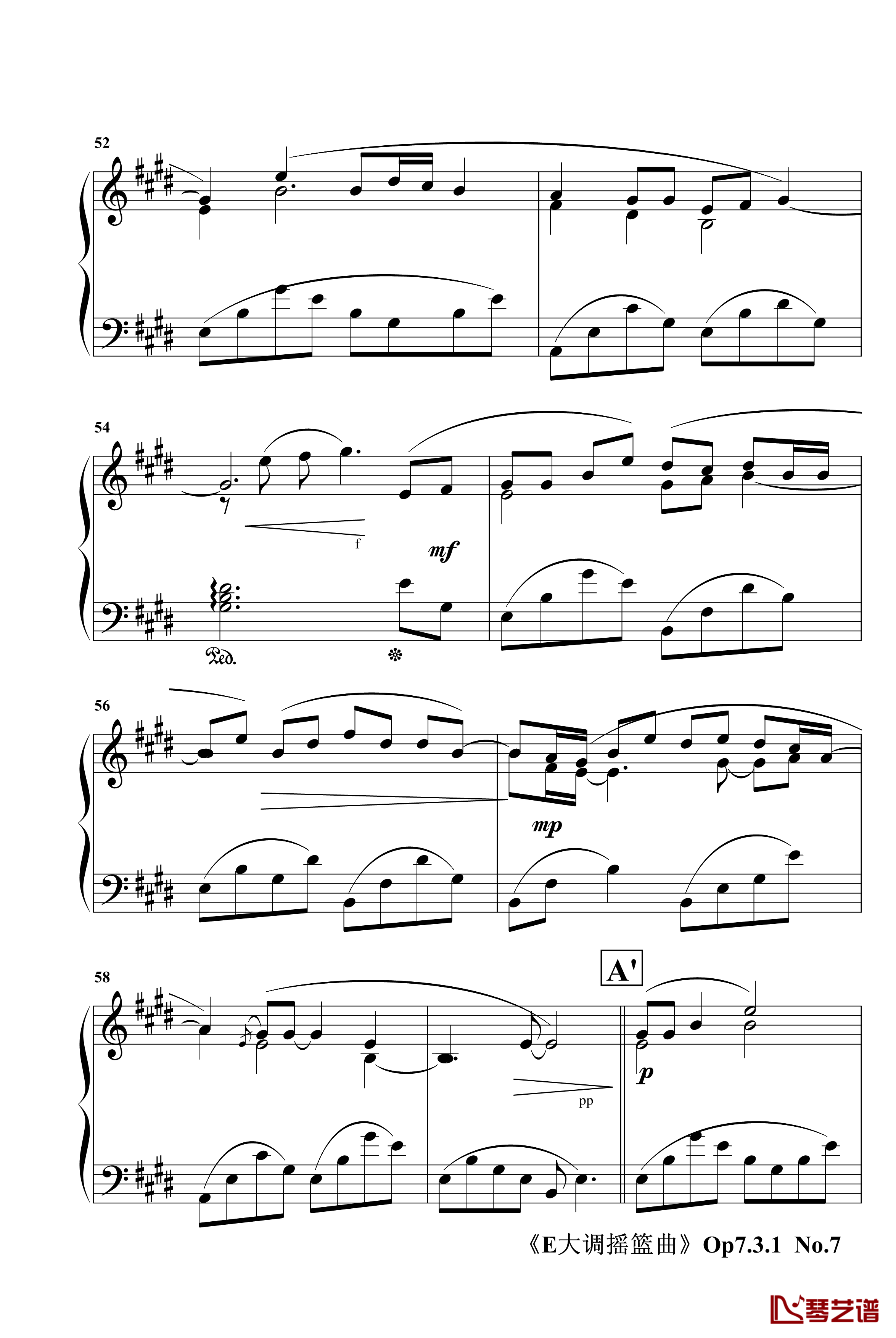 E大调摇篮曲Op7.3.1钢琴谱-jerry57437