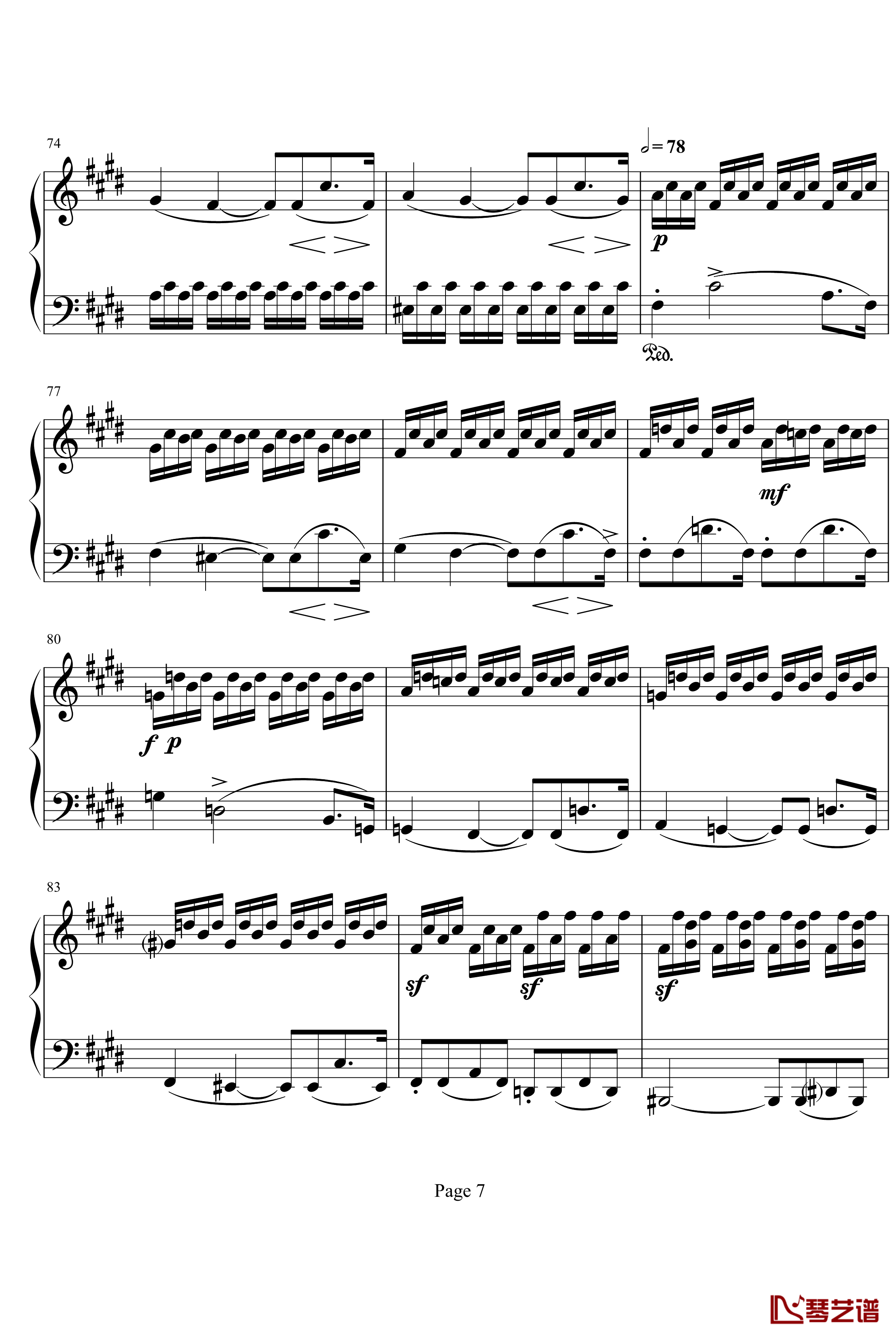 月光奏明曲钢琴谱-作品27之2-贝多芬-beethoven7