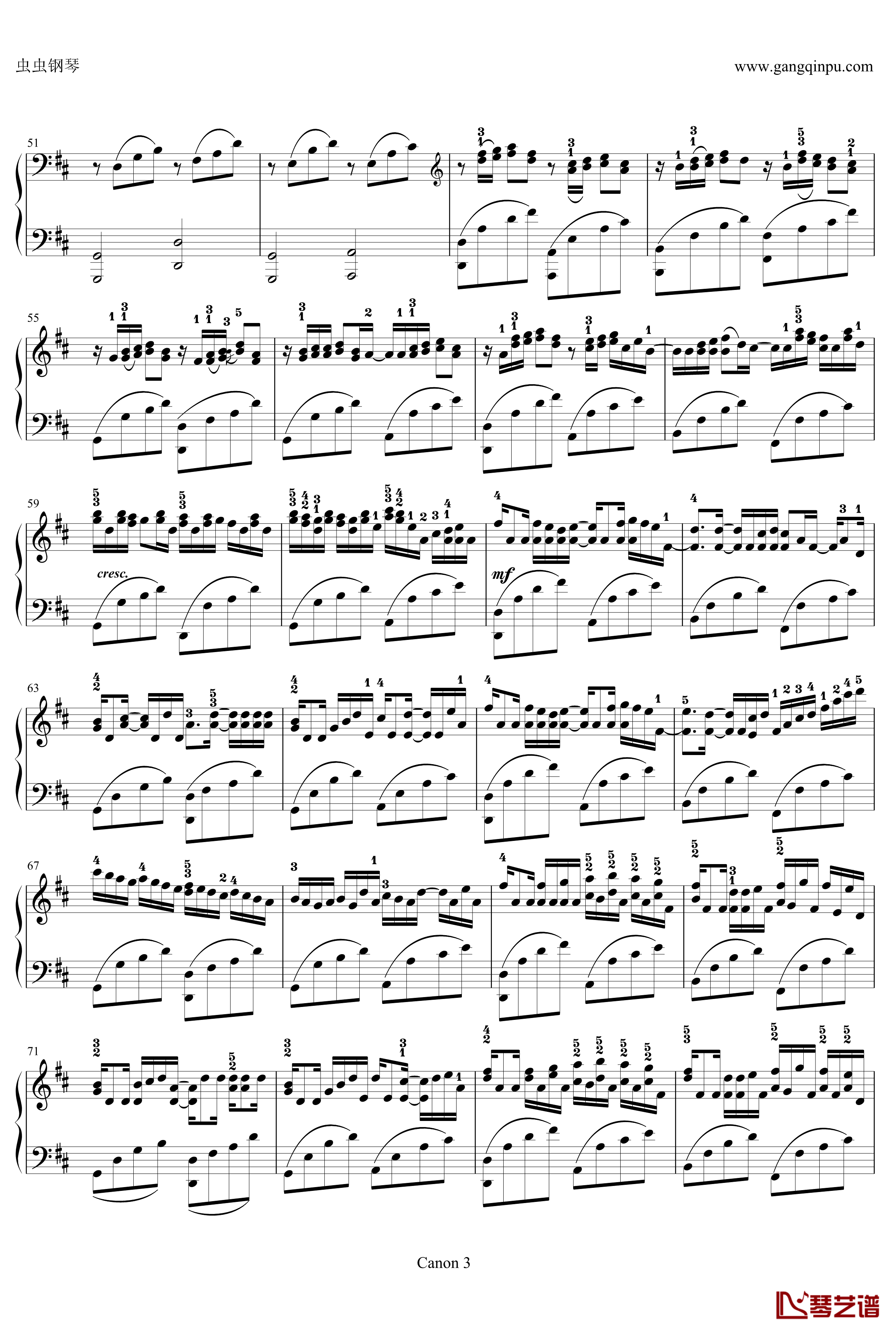 卡农变奏曲钢琴谱 D调原调George Winsten版本-帕赫贝尔3