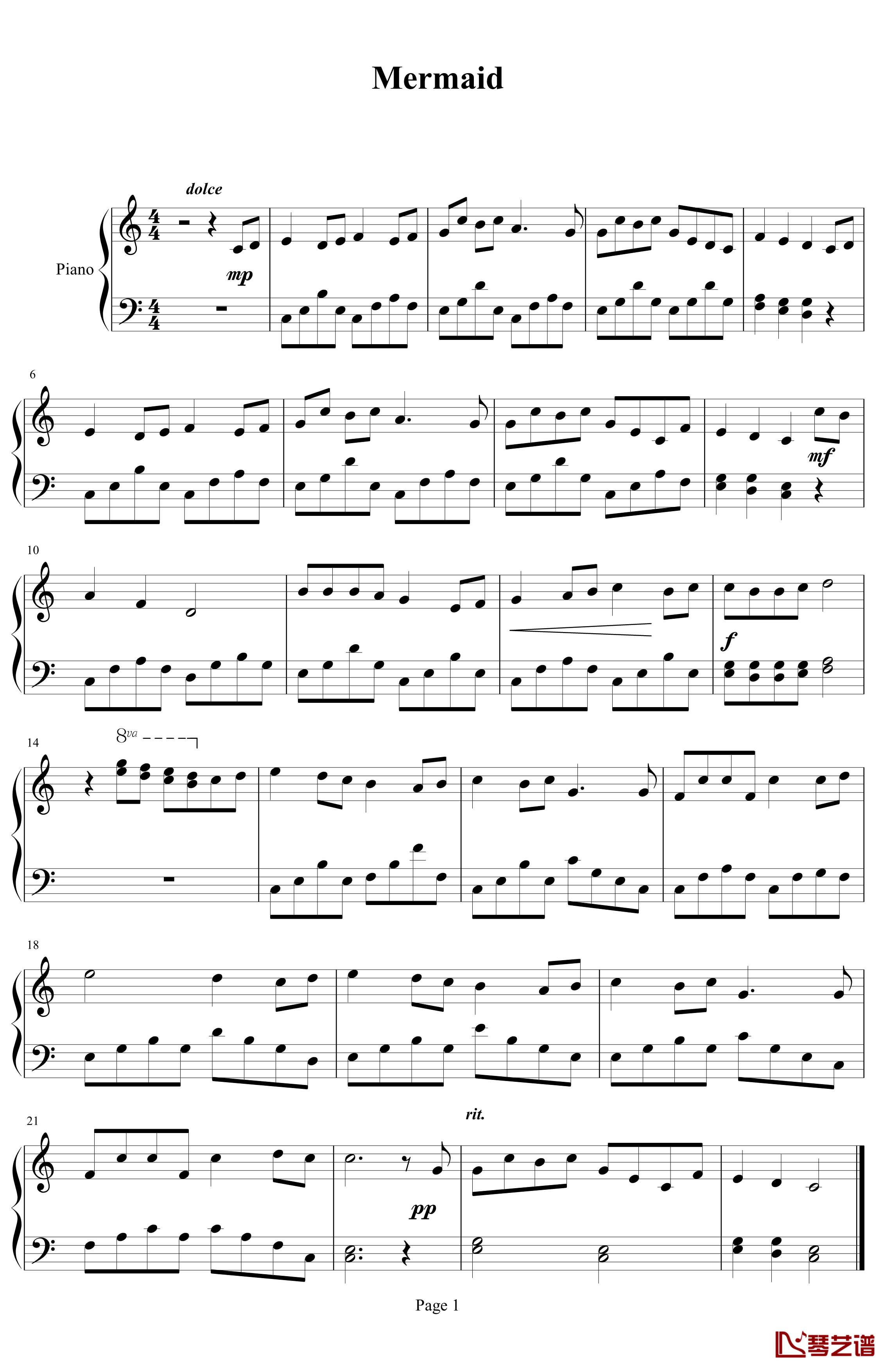 泡沫美人鱼 version 3钢琴谱-大S1