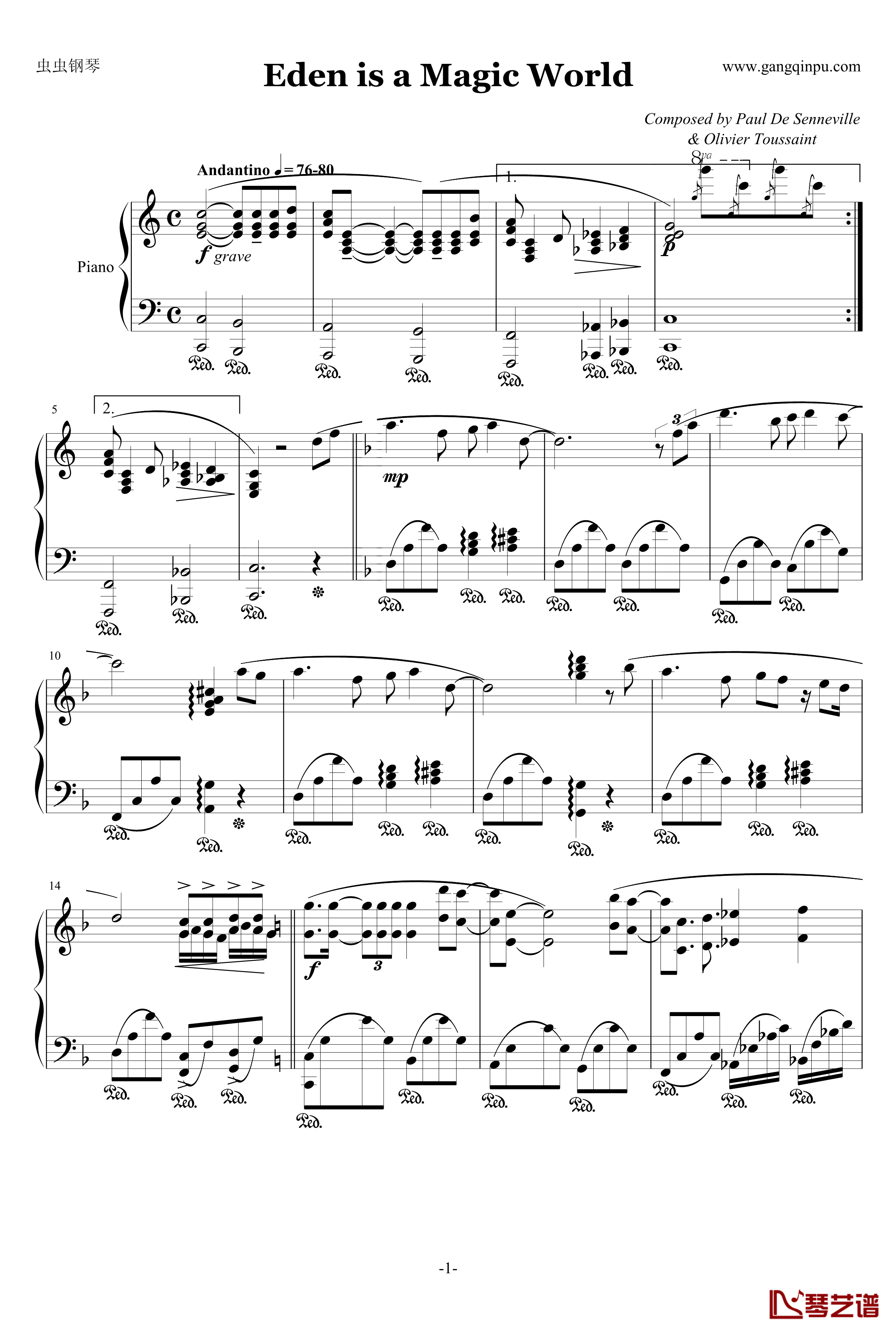 伊甸园奇境钢琴谱-1983日本现场版-克莱德曼1
