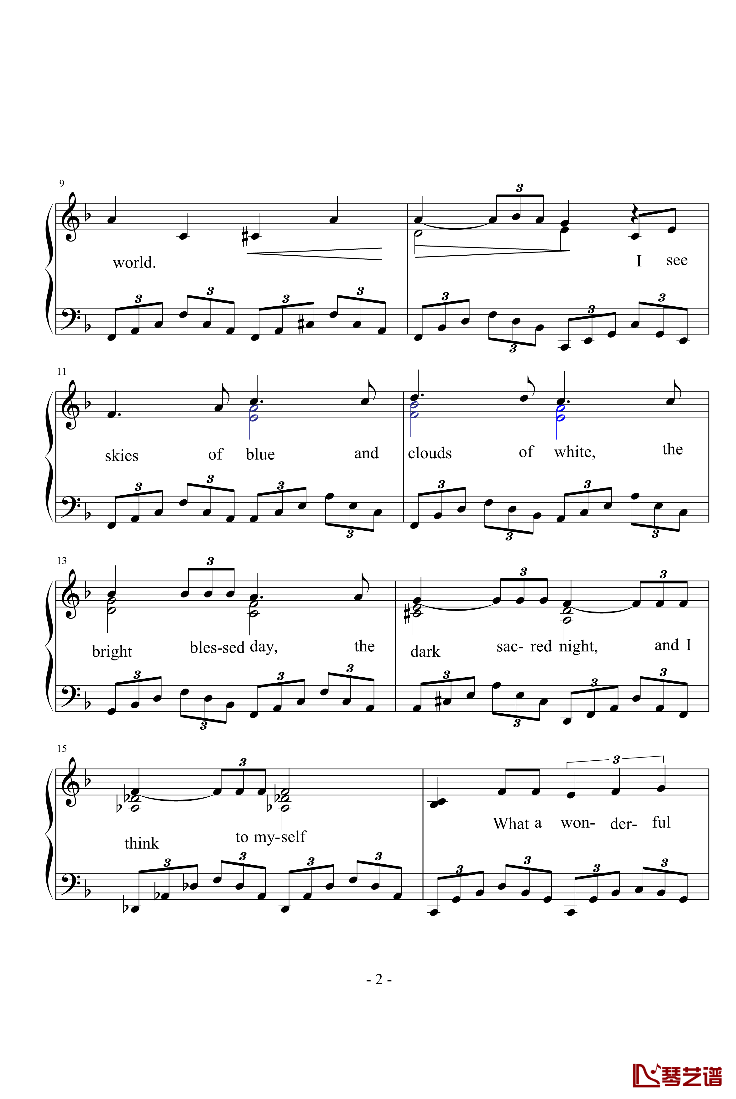 What A Wonderful World钢琴谱-经典布鲁斯-Louis Armstrong2