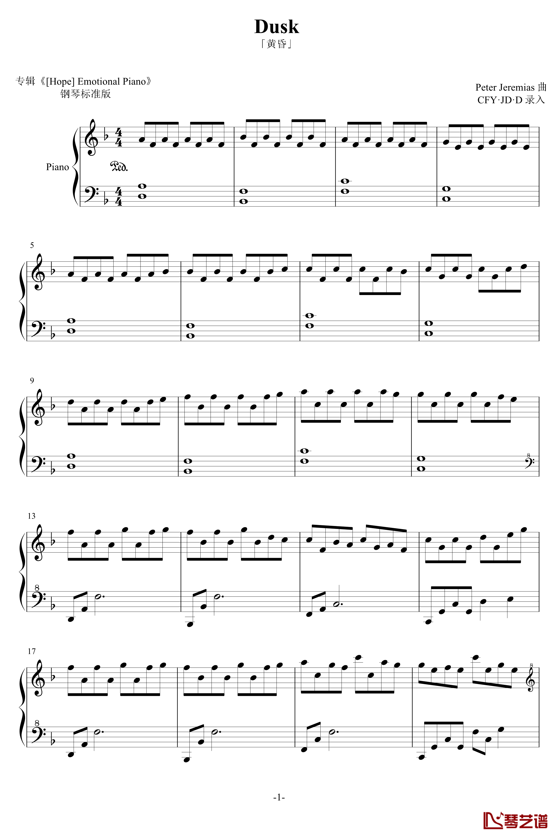 Dusk钢琴谱-完全版-Peter Jeremias1
