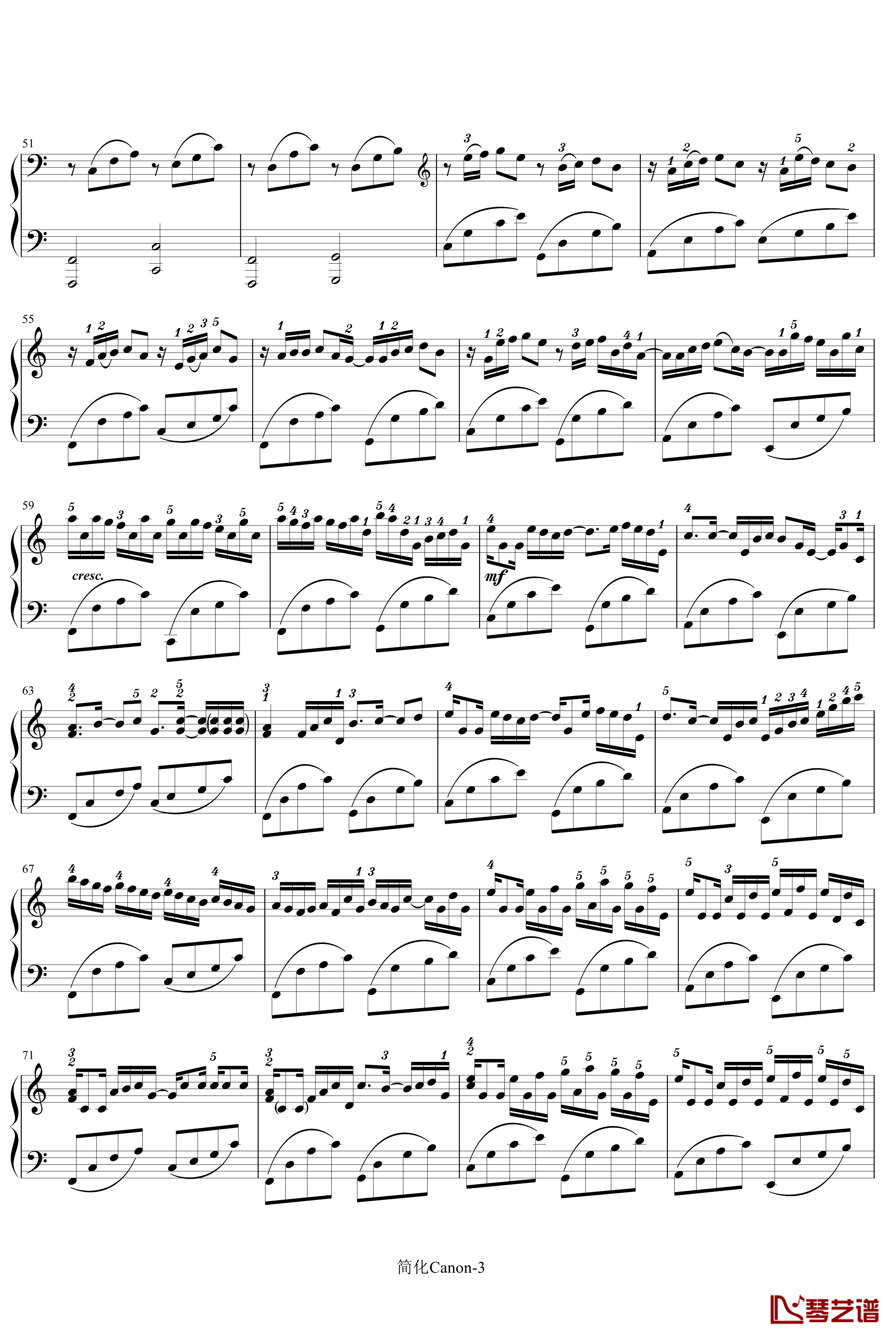 卡农-寒风钢琴谱-简化版-帕赫贝尔-Pachelbel3